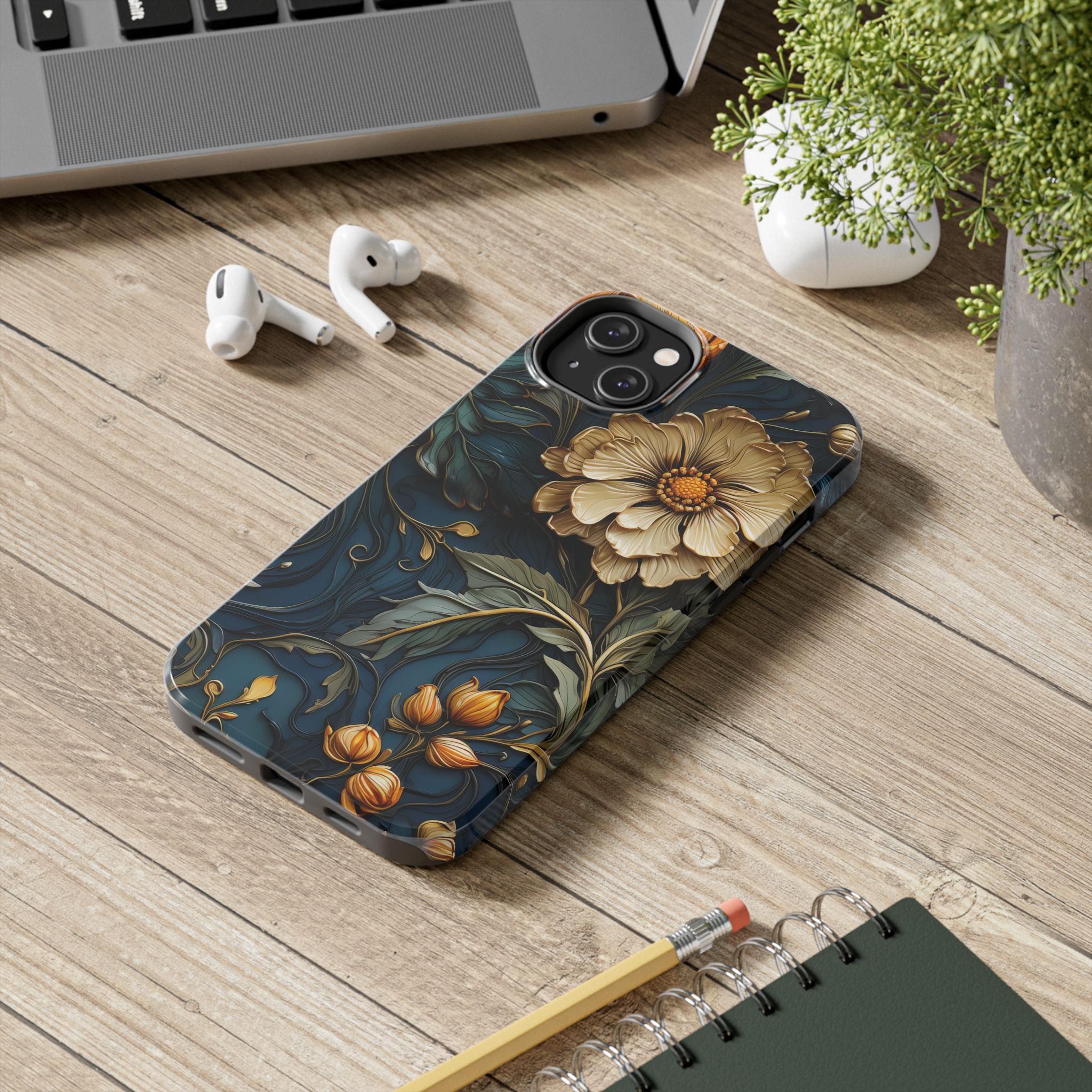 textured-art-nouveau-floral-tough-phone-case-cottagecore-iphone-case-unique-floral-phone-cover-vintage-style-iphone-case-prot