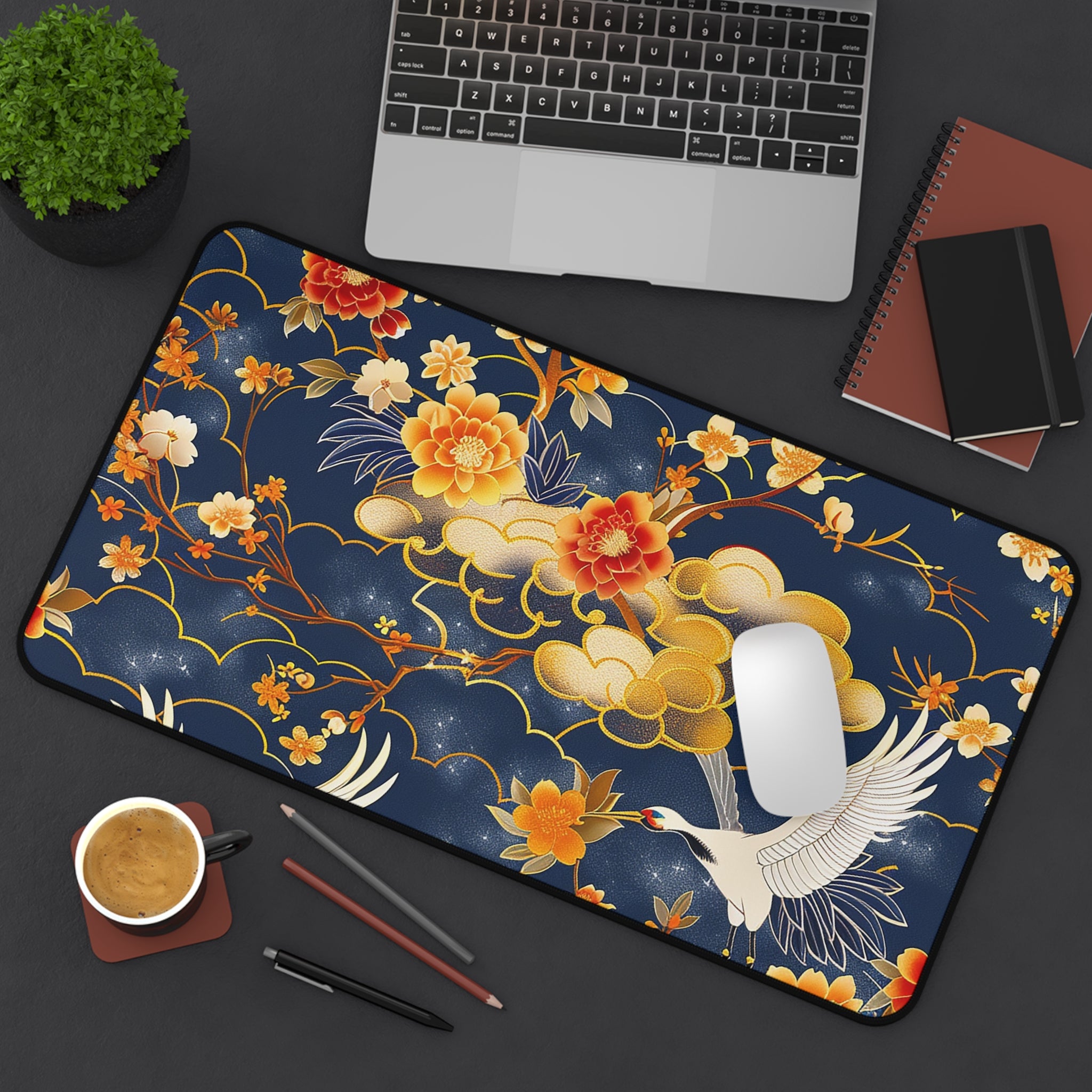 japanese-cranes-art-desk-mat-mousepad-desk-pad-for-home-office-golden-asian-crane-design-gift-for-bird-lovers-office-decor-wo