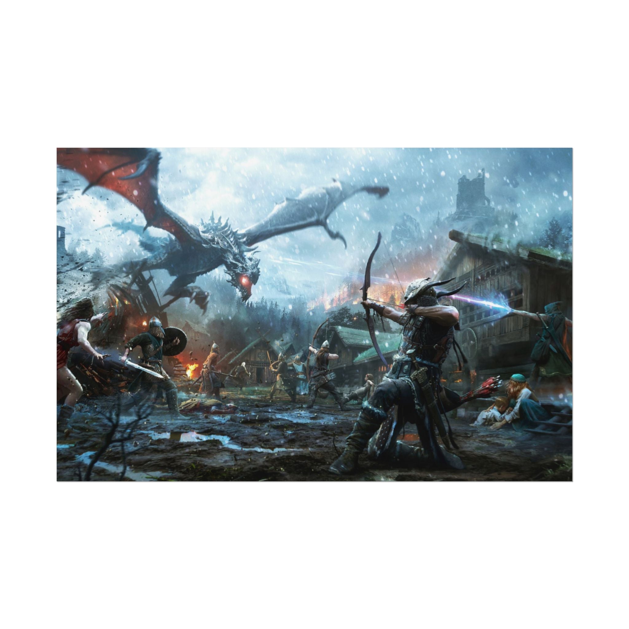 the-elder-scrolls-skyrim-poster-wall-art-dragon-archer-game-poster-print-room-decor-viking-warrior-gaming-wall