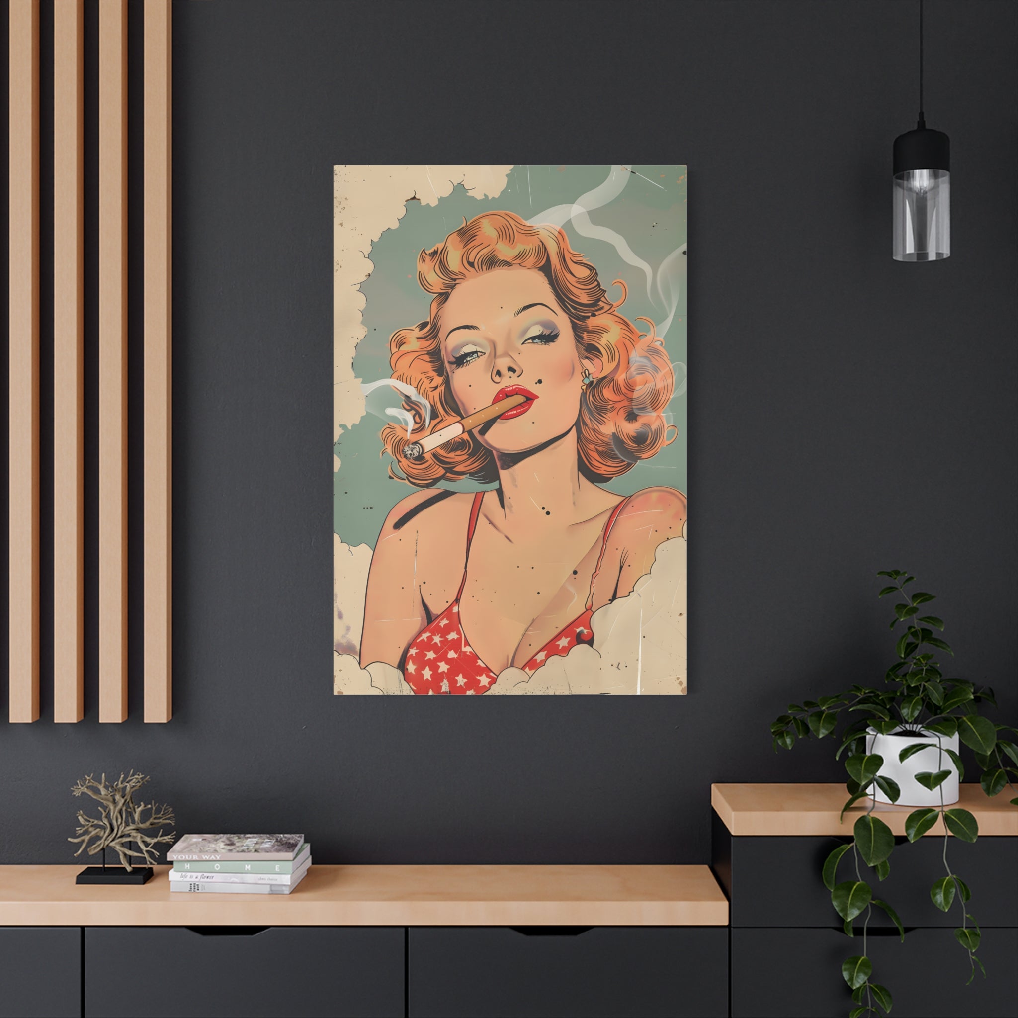 vintage-pin-up-girl-canvas-print-matte-canvas-stretched-wall-art-retro-pinup-poster-pin-up-illustration-home-decor-wall-hangi