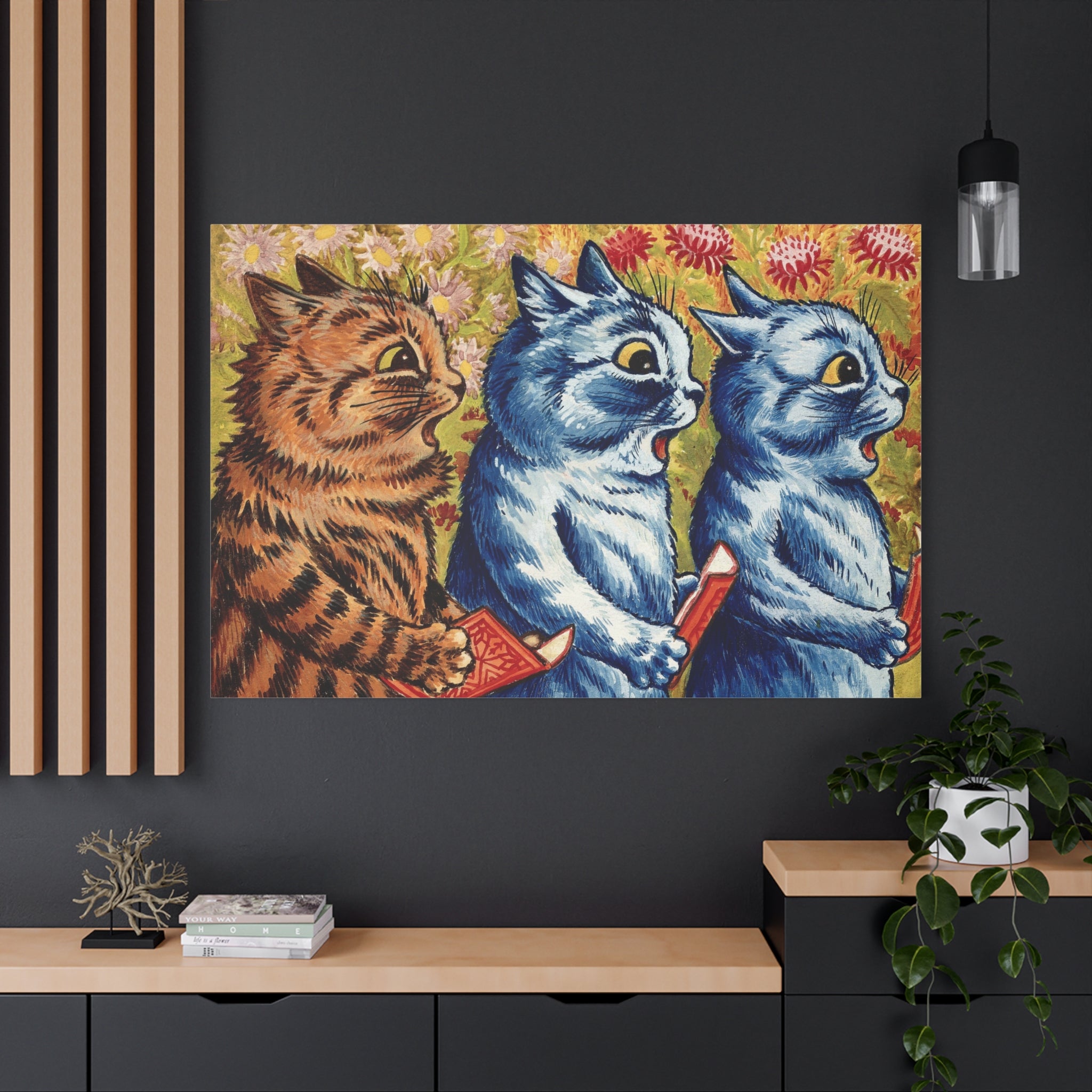 canvas-print-louis-wain-cat-gouache-art-three-cats-singing-wall-decor-cat-print-home-office-decoration-unique-cat-louis-wain-