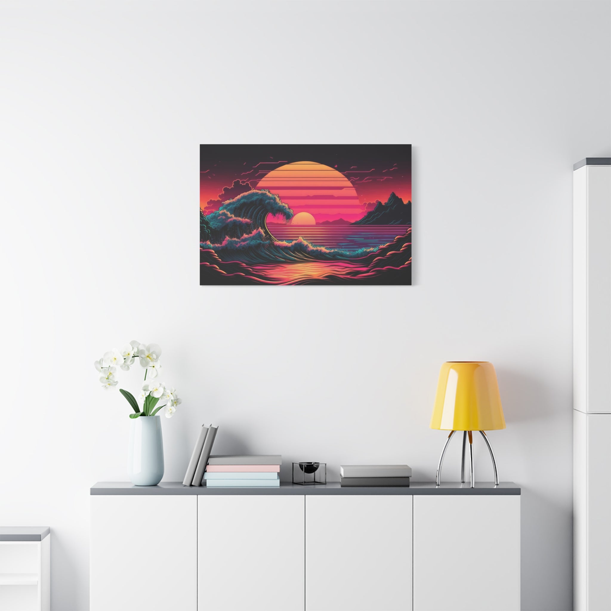 vaporwave-canvas-print-synthawave-canvas-wall-art-vaporwave-decor-retro-sunset-art-retrowave-wall-art-the-great-wave-home-art