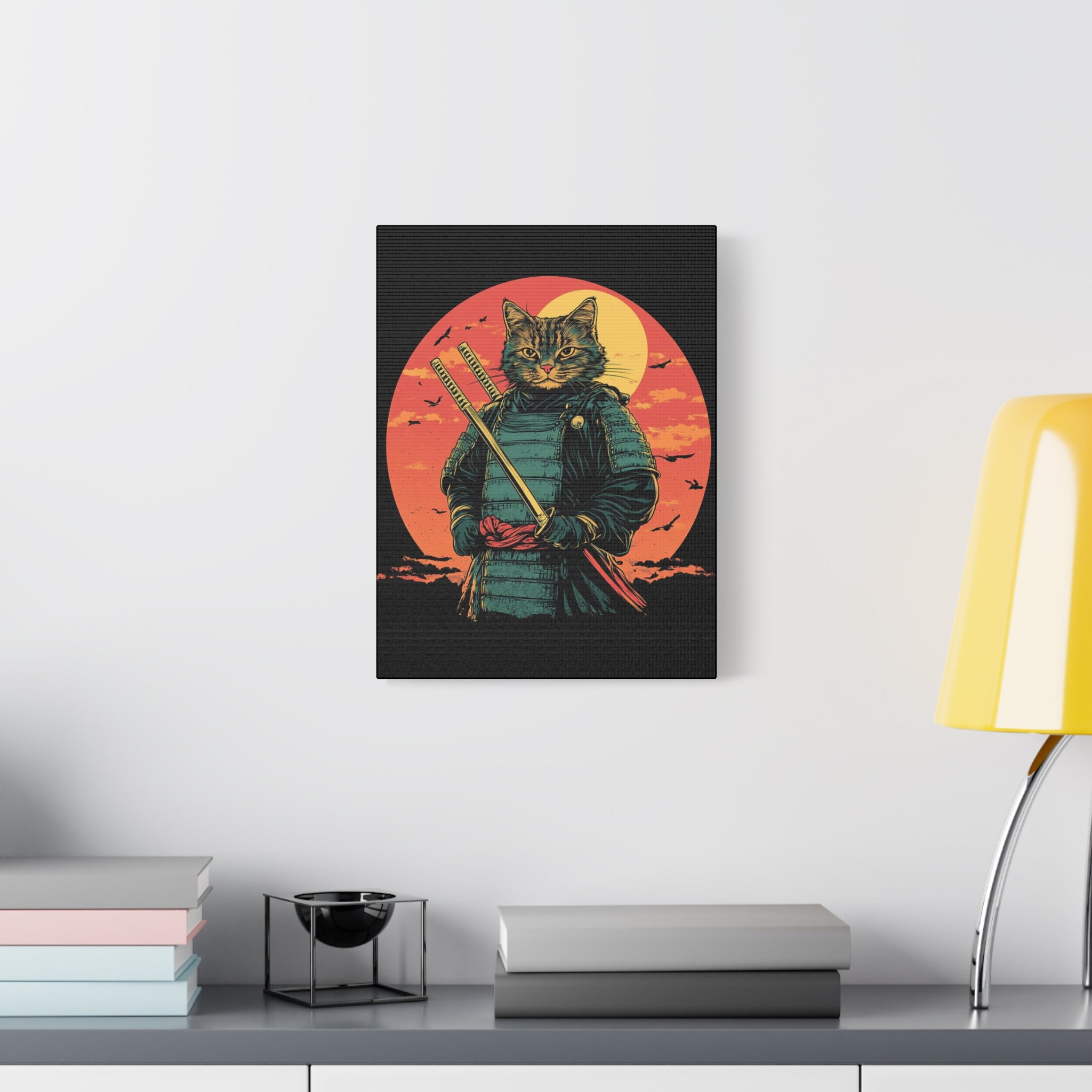 canvas-wall-art-samurai-cat-japanese-style-sunset-retro-wall-decor-stretched-matte-canvas-wall-hanging-home-decor-retro-wall-