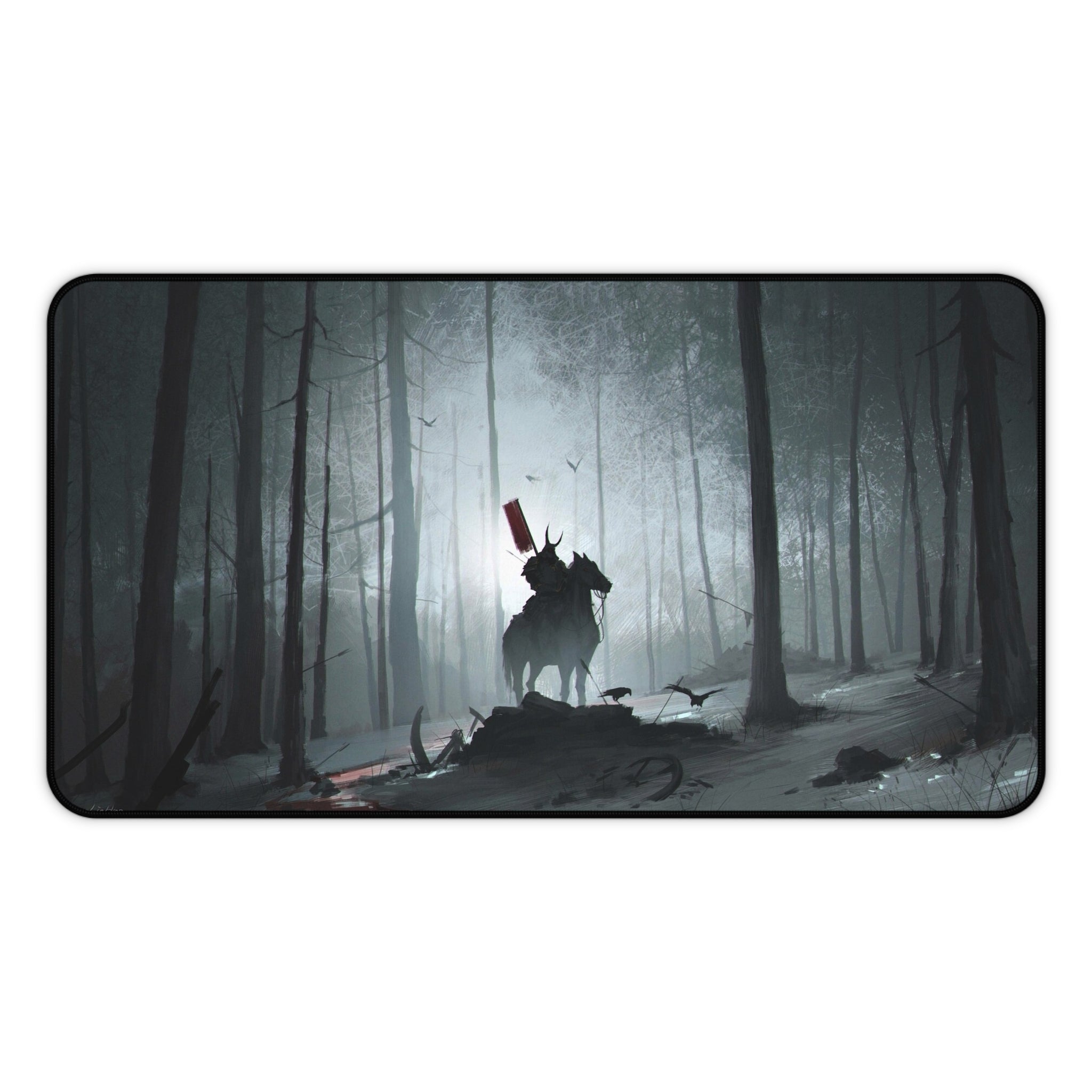 fantasy-samurai-warrior-mouse-pad-japanese-katana-samurai-warrior-in-grey-forest-desk-mat-japanese-anime-samurai-desk-pad