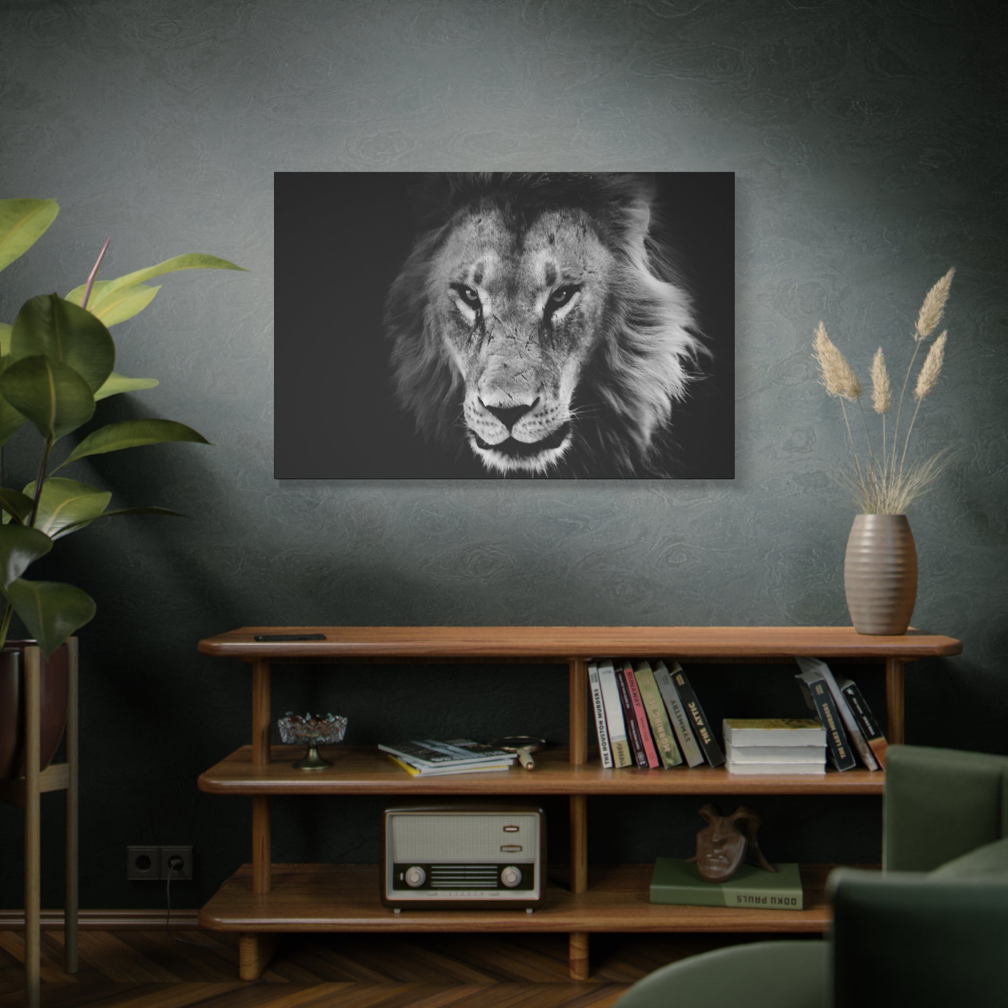 Lion Canvas Wall Art, Black and White Living Room Decor, Matte Stretched, Lion Poster, Jungle Animal Art Print, Wildlife Safari