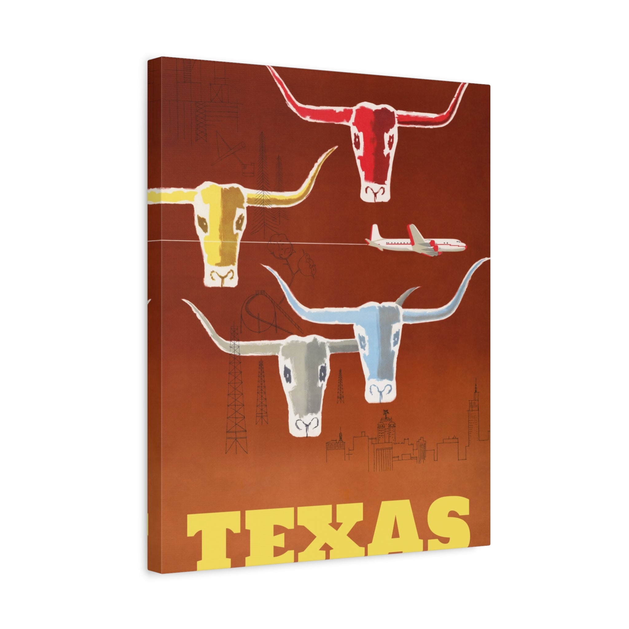 canvas-print-texas-travel-wall-art-texas-decor-longhorn-skull-matte-stretched-artwork-texas-gift-lone-star-state-souvenir