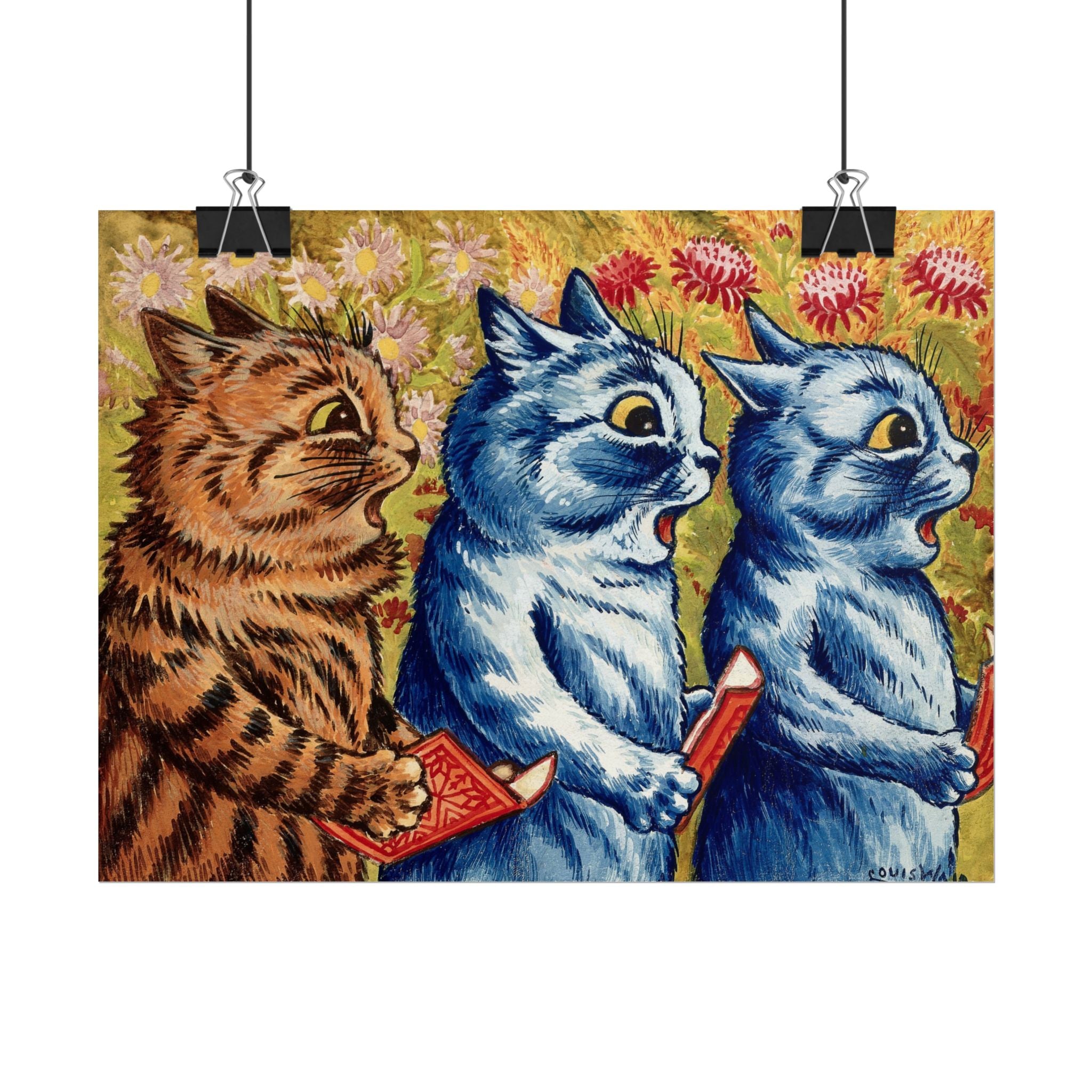 louis-wain-cat-poster-print-gouache-art-three-cats-singing-wall-decor-cat-print-home-office-decoration-unique-cat-louis-wain-