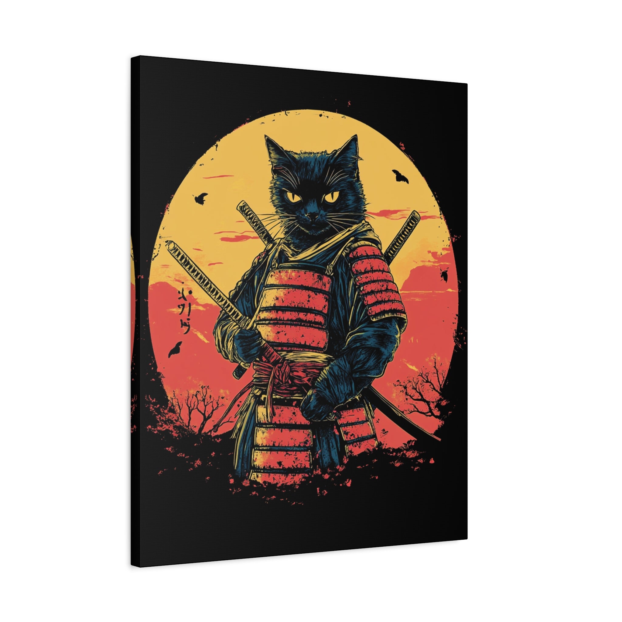 canvas-wall-art-samurai-cat-japanese-style-sunset-retro-wall-decor-stretched-matte-canvas-wall-hanging-home-decor-retro-wall-