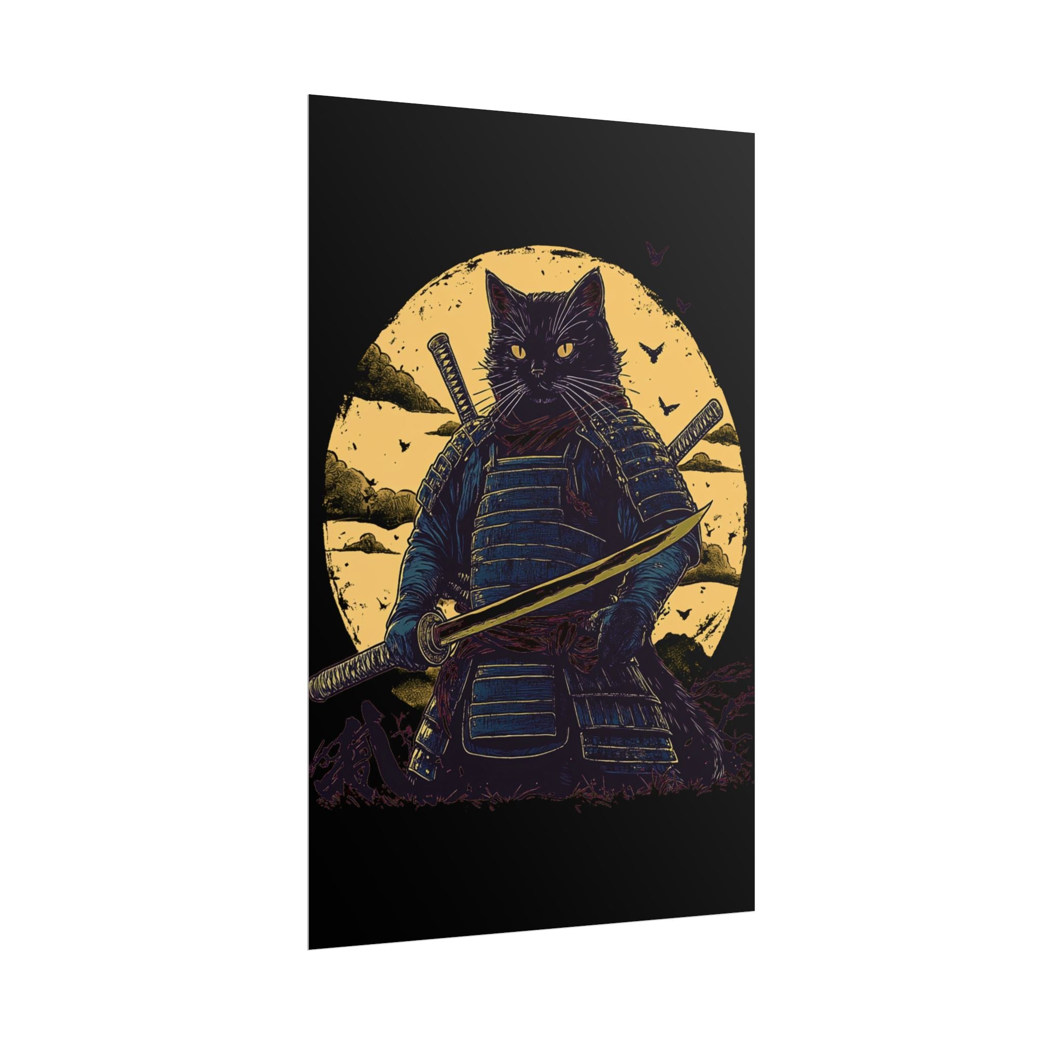 retro-wall-art-samurai-cat-japanese-style-sunset-rolled-posters-home-decor-wall-hanging-poster-gift-japanese-art-poster