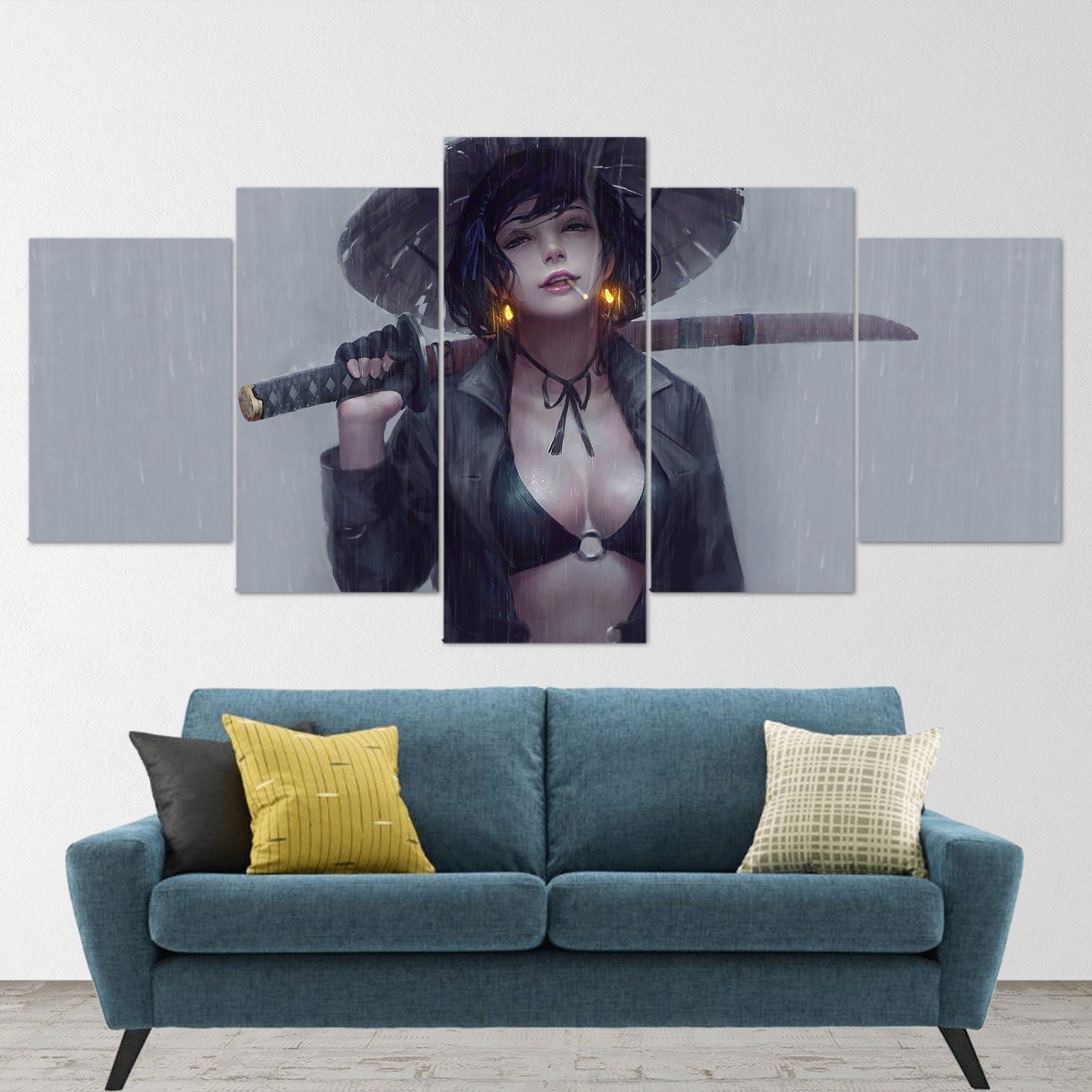 anime-samurai-girl-katana-5-piece-canvas-wall-art-samurai-art-canvas-art-extra-large-wall-art-anime-girl-poster-5-piece-5-pan