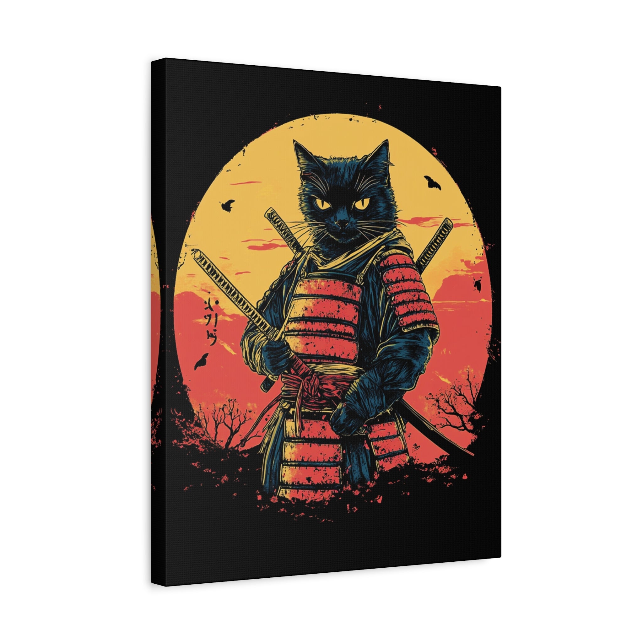 canvas-wall-art-samurai-cat-japanese-style-sunset-retro-wall-decor-stretched-matte-canvas-wall-hanging-home-decor-retro-wall-