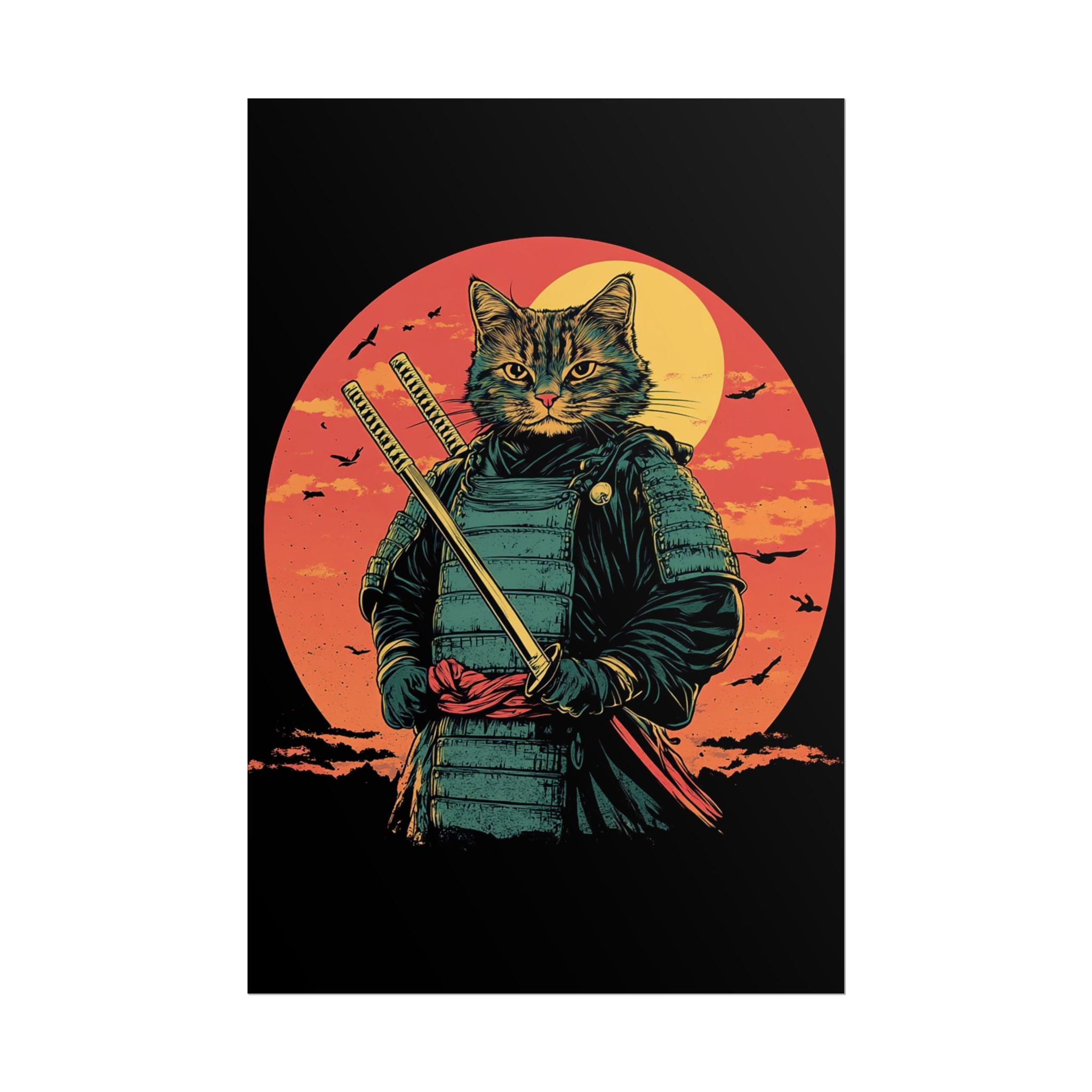 retro-wall-art-samurai-cat-japanese-style-sunset-rolled-posters-home-decor-wall-hanging-poster-gift-japanese-art-poster-1