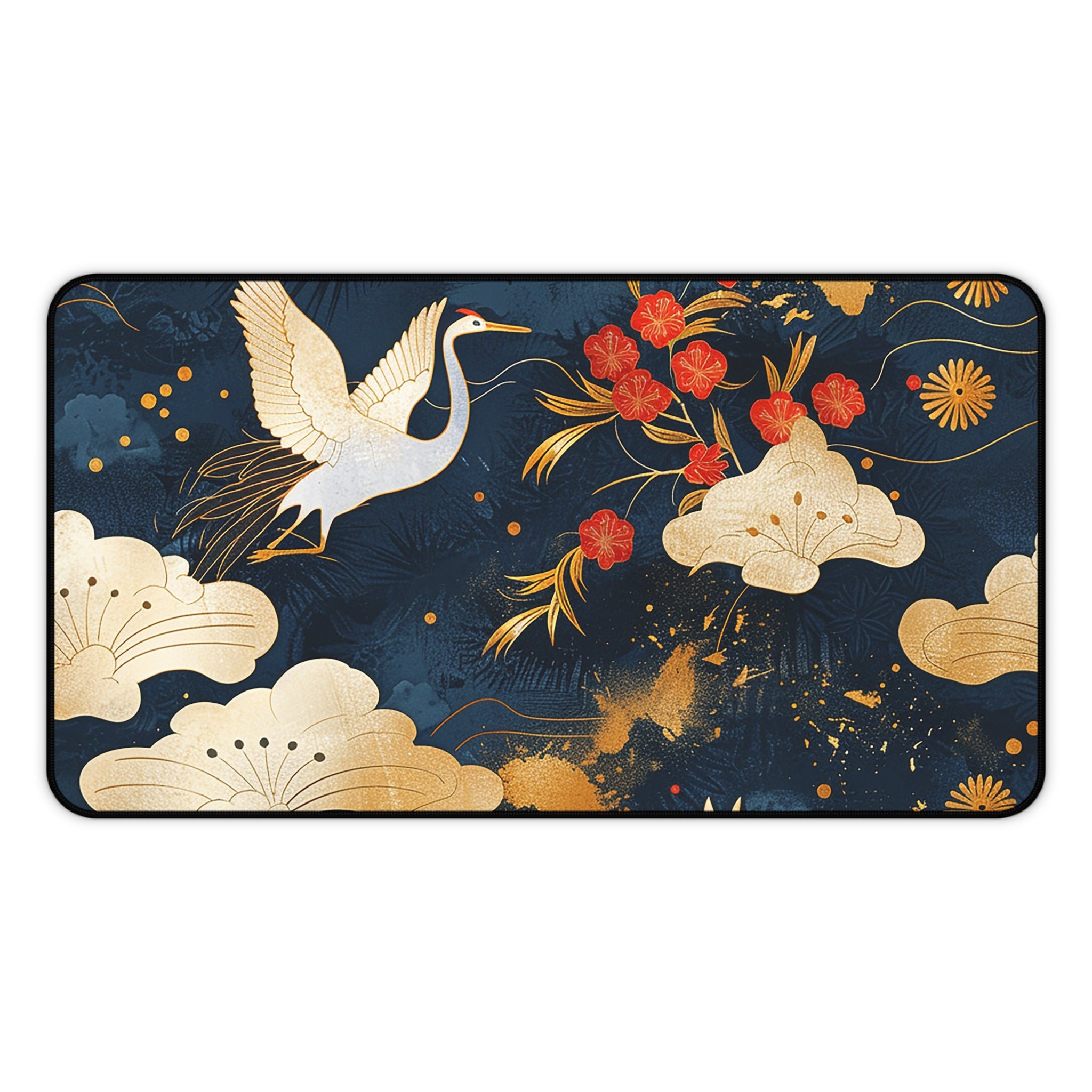 japanese-cranes-art-desk-mat-mousepad-navy-blue-desk-pad-for-home-office-asian-crane-design-gift-for-bird-lovers-office-decor