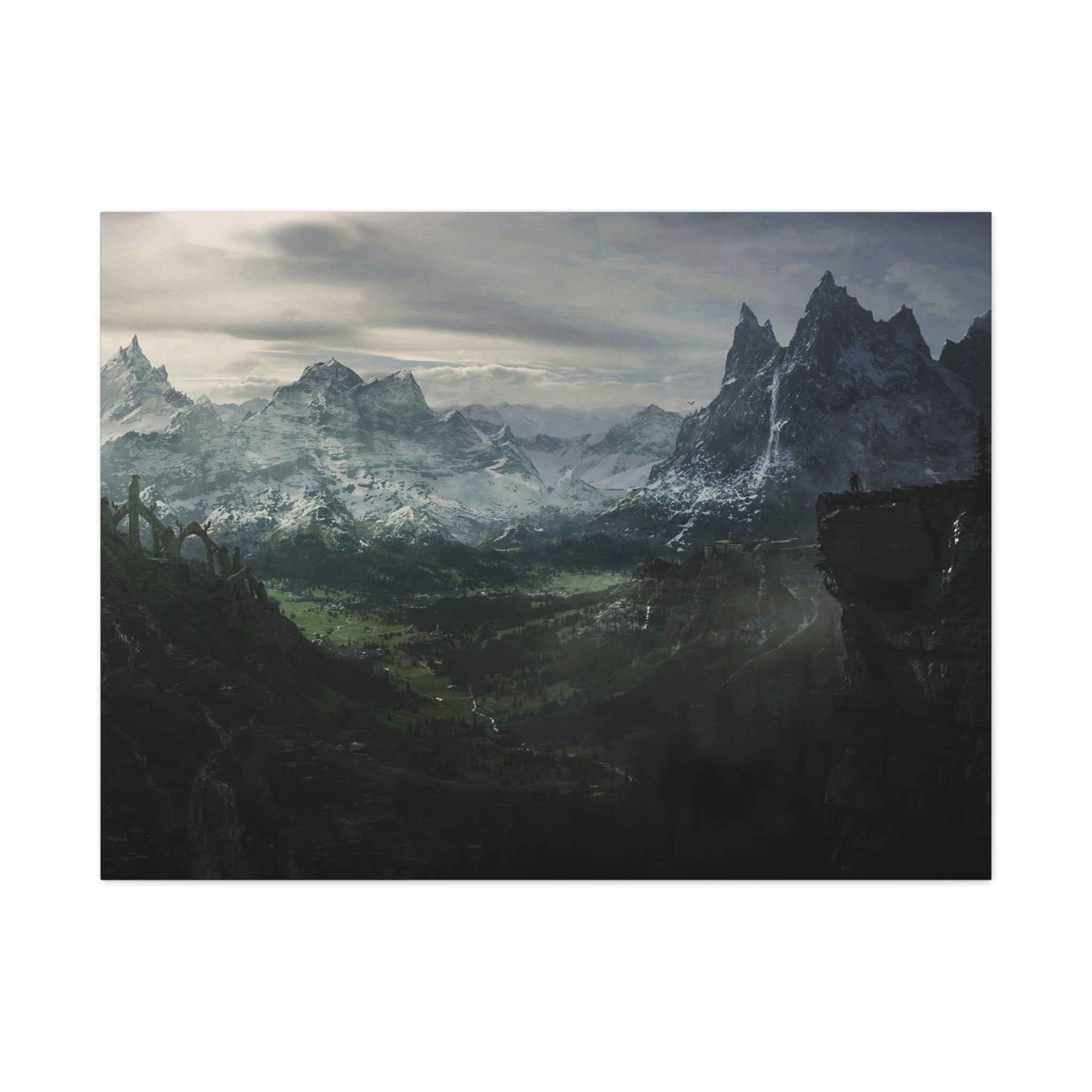 The Elder Scrolls Skyrim Canvas Wall Art - Dark Landscape Dragon Game Canvas Print Room Decor, Gaming Wall Art, Skyrim Gift