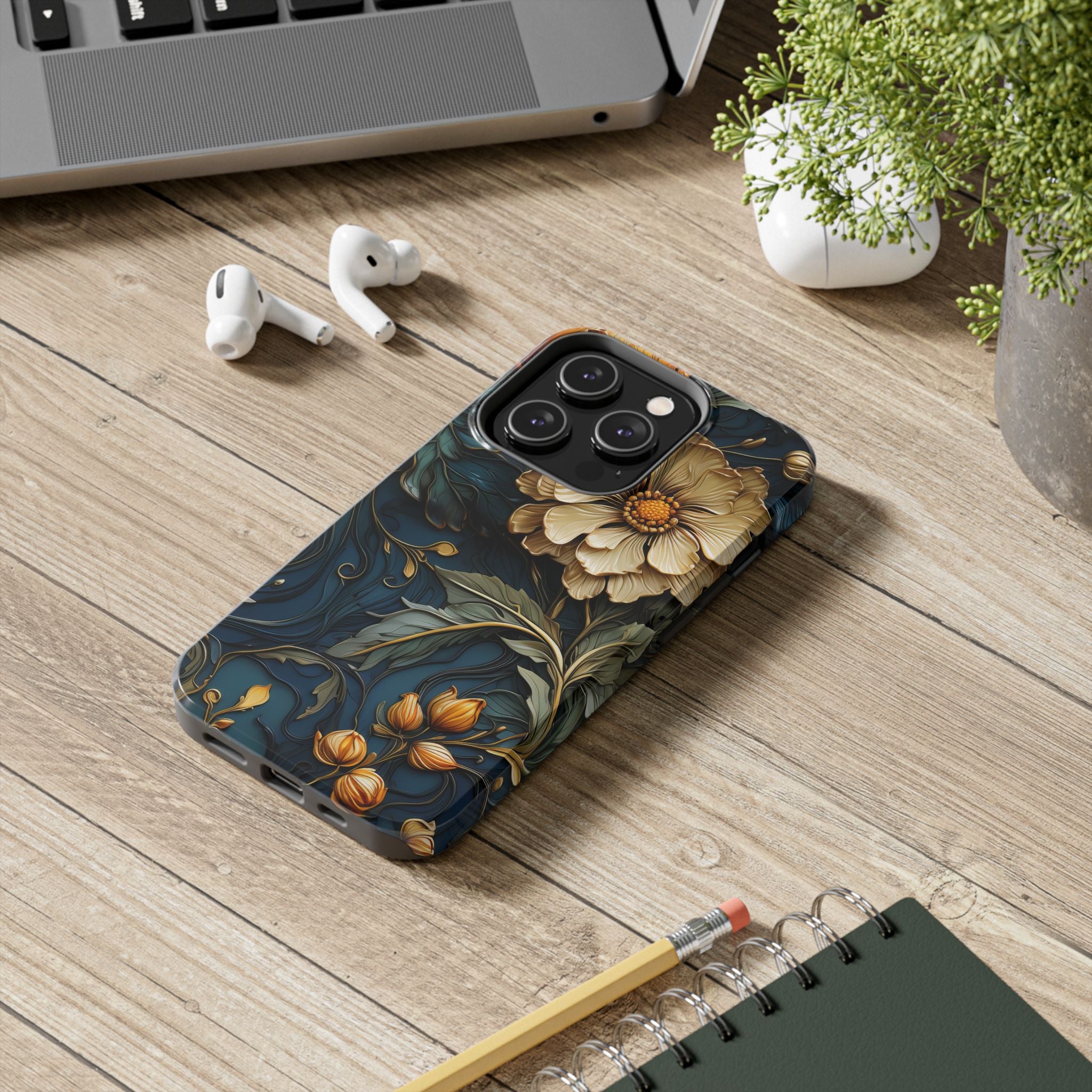 textured-art-nouveau-floral-tough-phone-case-cottagecore-iphone-case-unique-floral-phone-cover-vintage-style-iphone-case-prot
