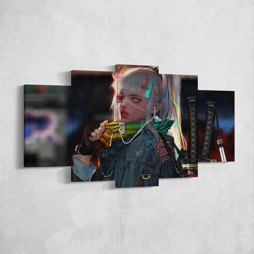 anime-samurai-girl-katana-5-piece-canvas-wall-art-samurai-art-canvas-art-extra-large-wall-art-anime-girl-poster-5-piece-5-pan