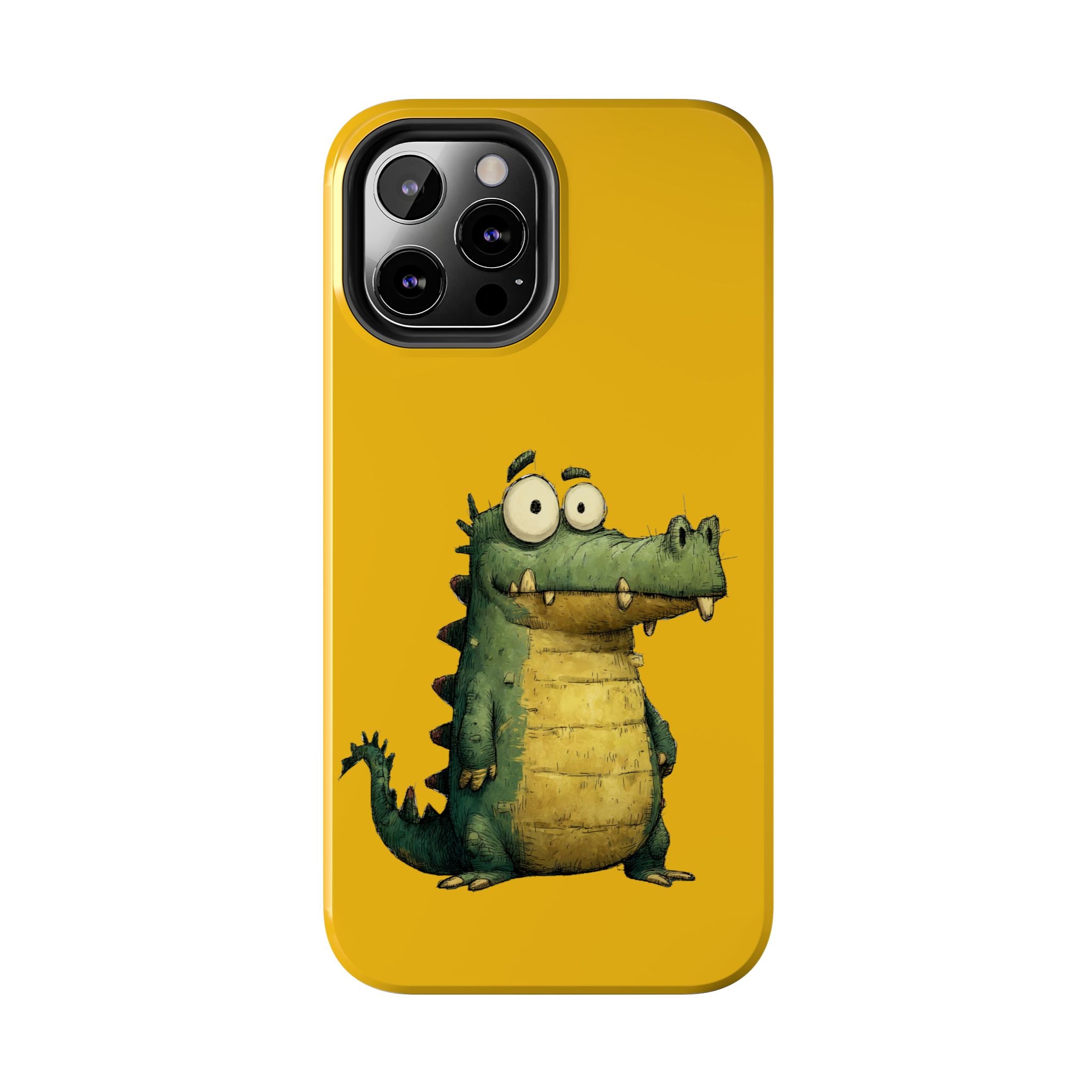 Quirky Funny Alligator iPhone Tough Case - Kawaii Animal Phone Cover - Crocodile Protective Phone Cover - Yellow iPhone Case