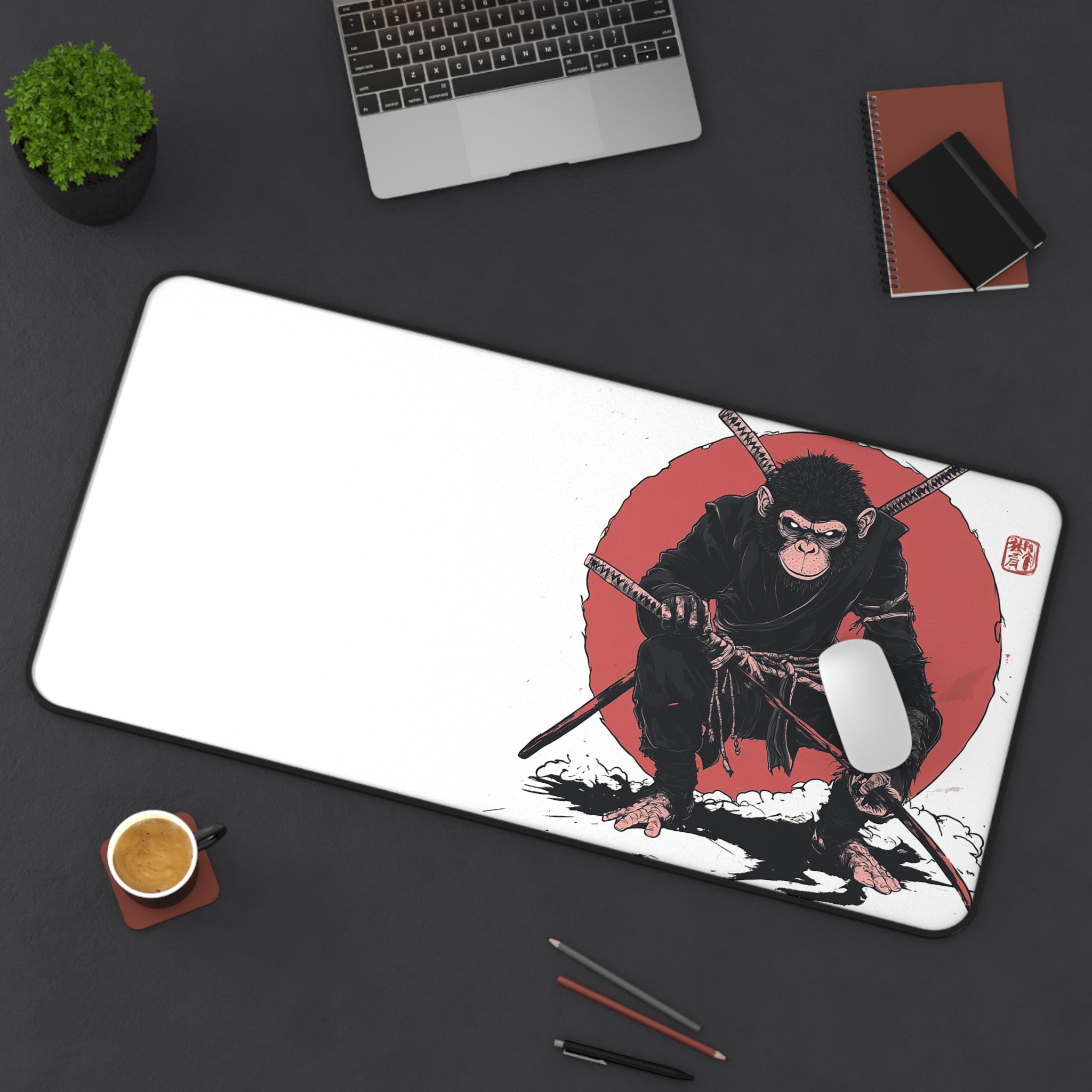 ninja-monkey-mouse-pad-desk-pad-japanese-samurai-design-ninja-warrior-desk-mat-xlarge-mouse-pad