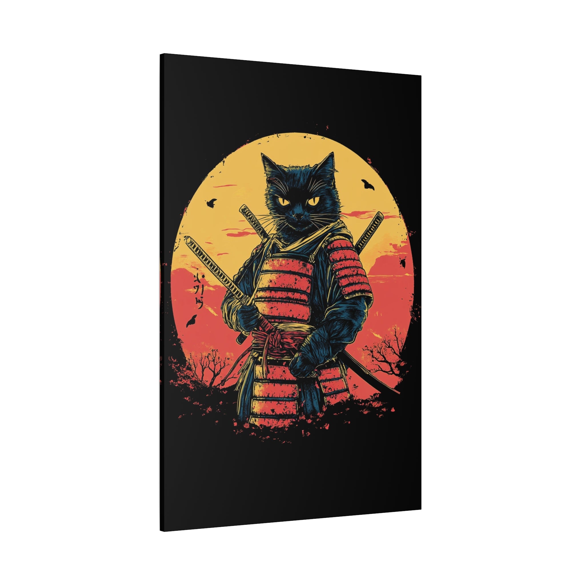 canvas-wall-art-samurai-cat-japanese-style-sunset-retro-wall-decor-stretched-matte-canvas-wall-hanging-home-decor-retro-wall-