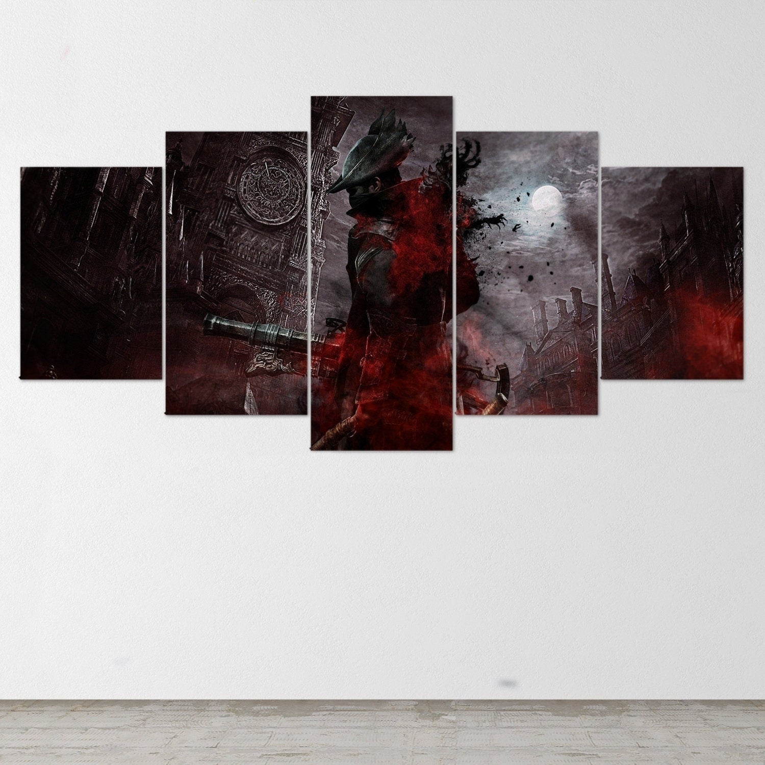bloodborne-hunter-5-piece-canvas-wall-art-bloodborne-wall-art-bloodborne-hunter-poster-bloodborne-canvas-bloodborne-5-panel-g