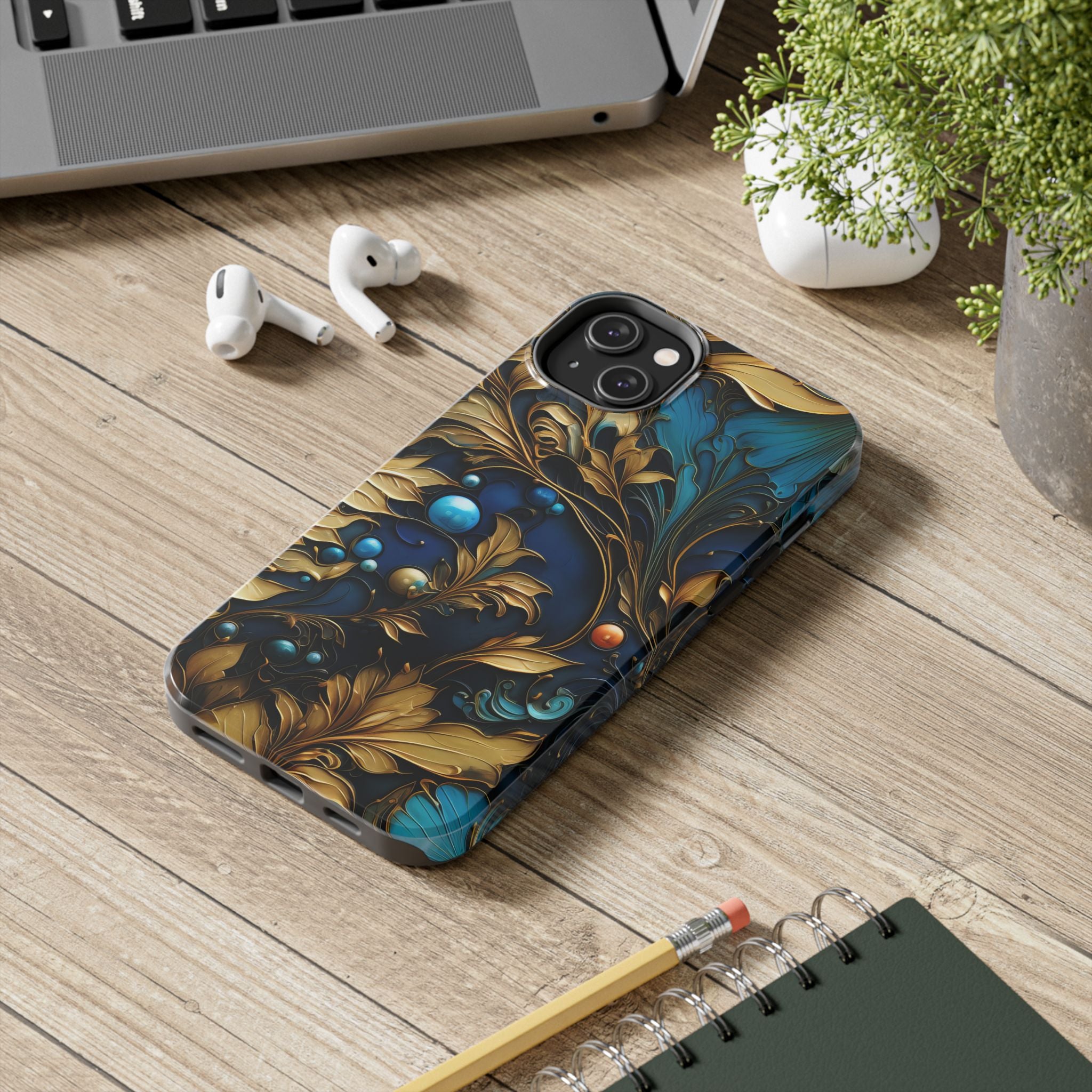 textured-art-nouveau-floral-tough-phone-case-cottagecore-iphone-case-unique-floral-phone-cover-vintage-style-iphone-case-prot