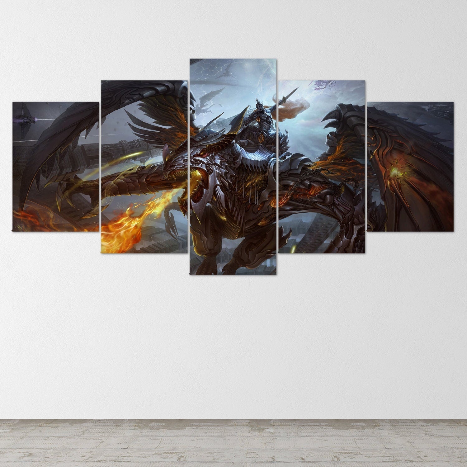 dragon-fire-fantasy-dragon-age-5-piece-canvas-wall-art-dragon-canvas-art-extra-large-wall-art-dragon-poster-5-piece-5-panel-6