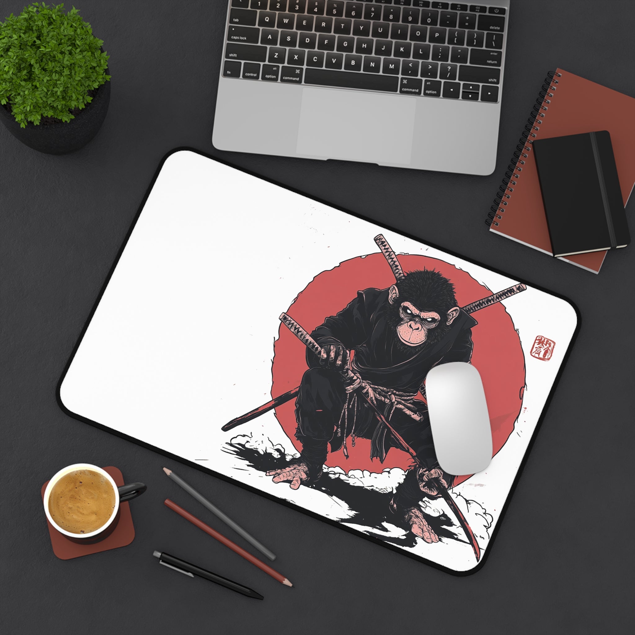 ninja-monkey-mouse-pad-desk-pad-japanese-samurai-design-ninja-warrior-desk-mat-xlarge-mouse-pad