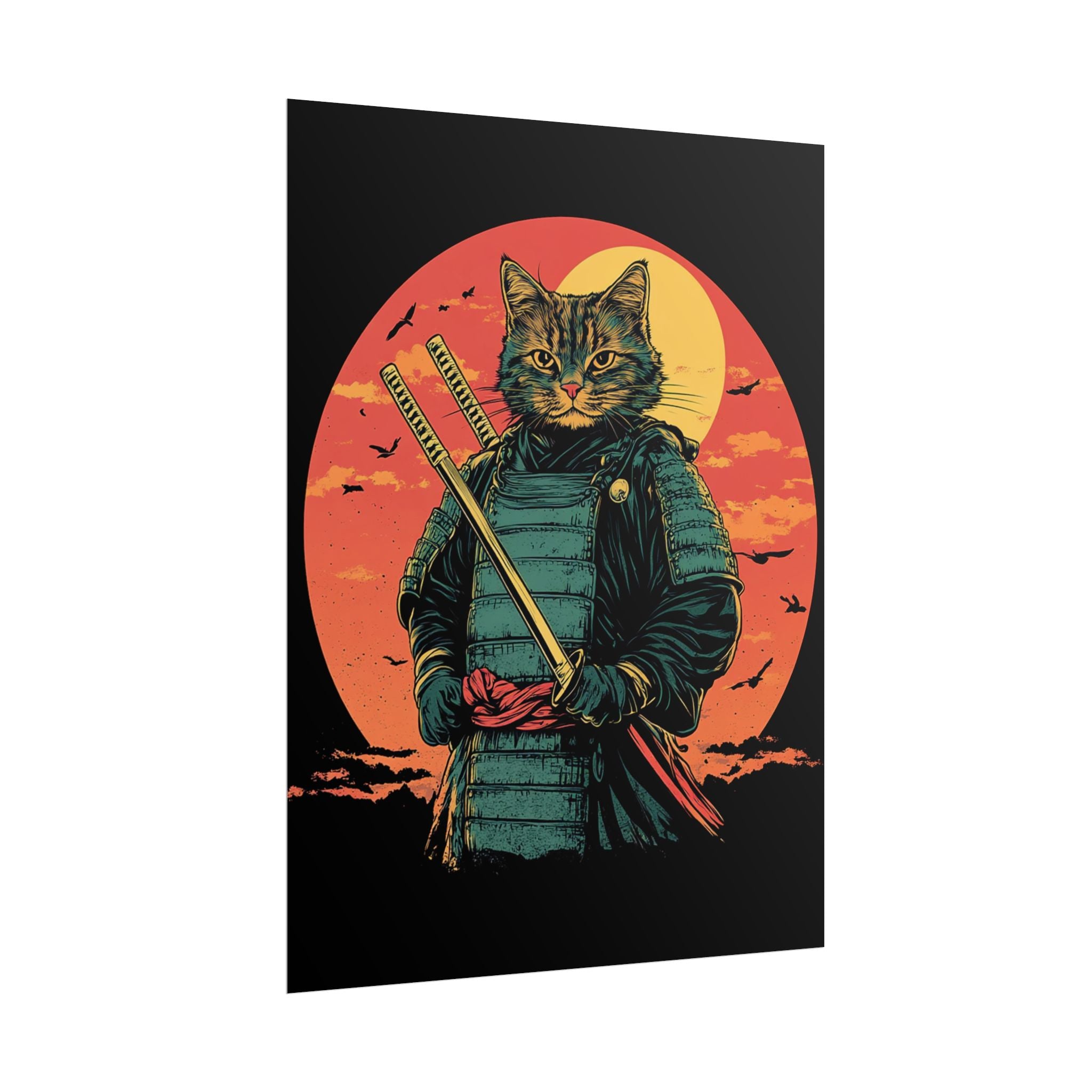 retro-wall-art-samurai-cat-japanese-style-sunset-rolled-posters-home-decor-wall-hanging-poster-gift-japanese-art-poster-1