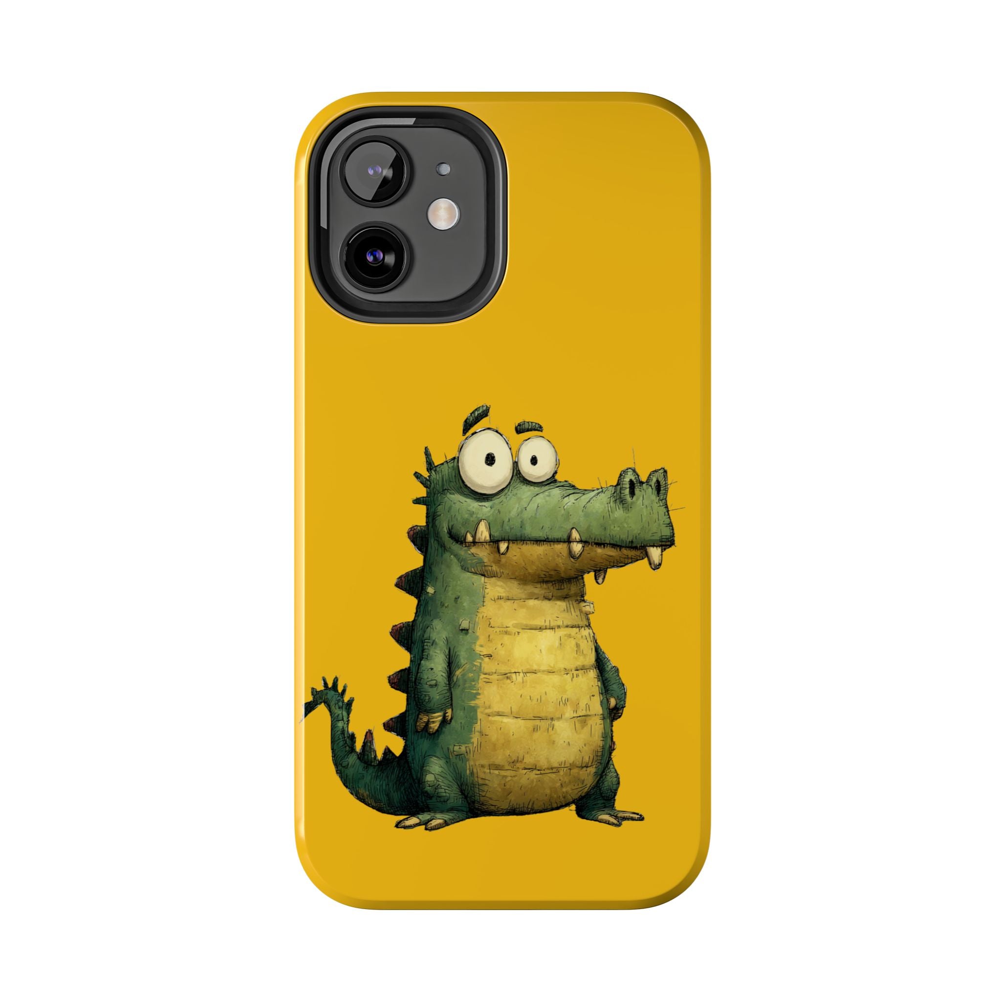 Quirky Funny Alligator iPhone Tough Case - Kawaii Animal Phone Cover - Crocodile Protective Phone Cover - Yellow iPhone Case