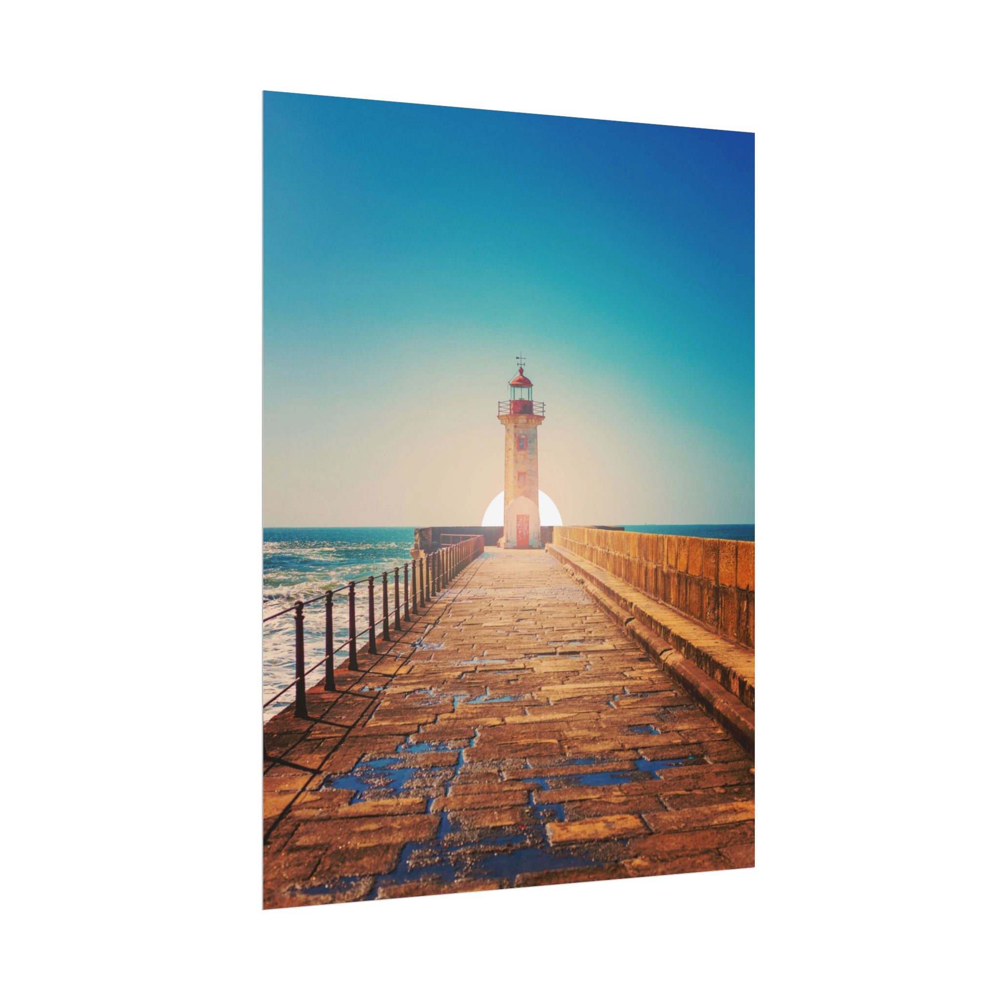 lighthouse-on-rock-poster-print-coastal-wall-art-nautical-decor-beach-house-decoration-seaside-wall-sunset-wall-decor