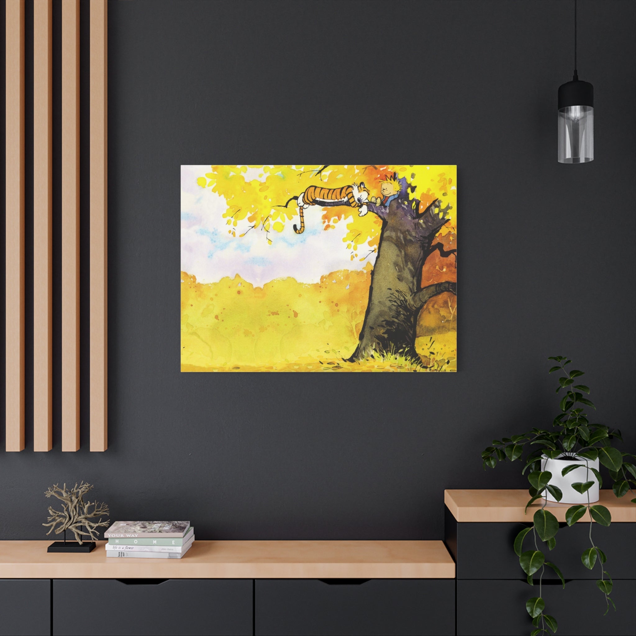 Calvin and Hobbes Canvas Wall Art - Nostalgic Comic Strip Canvas for Kids Room & Nursery Decor - Friendship Adventure Theme Print