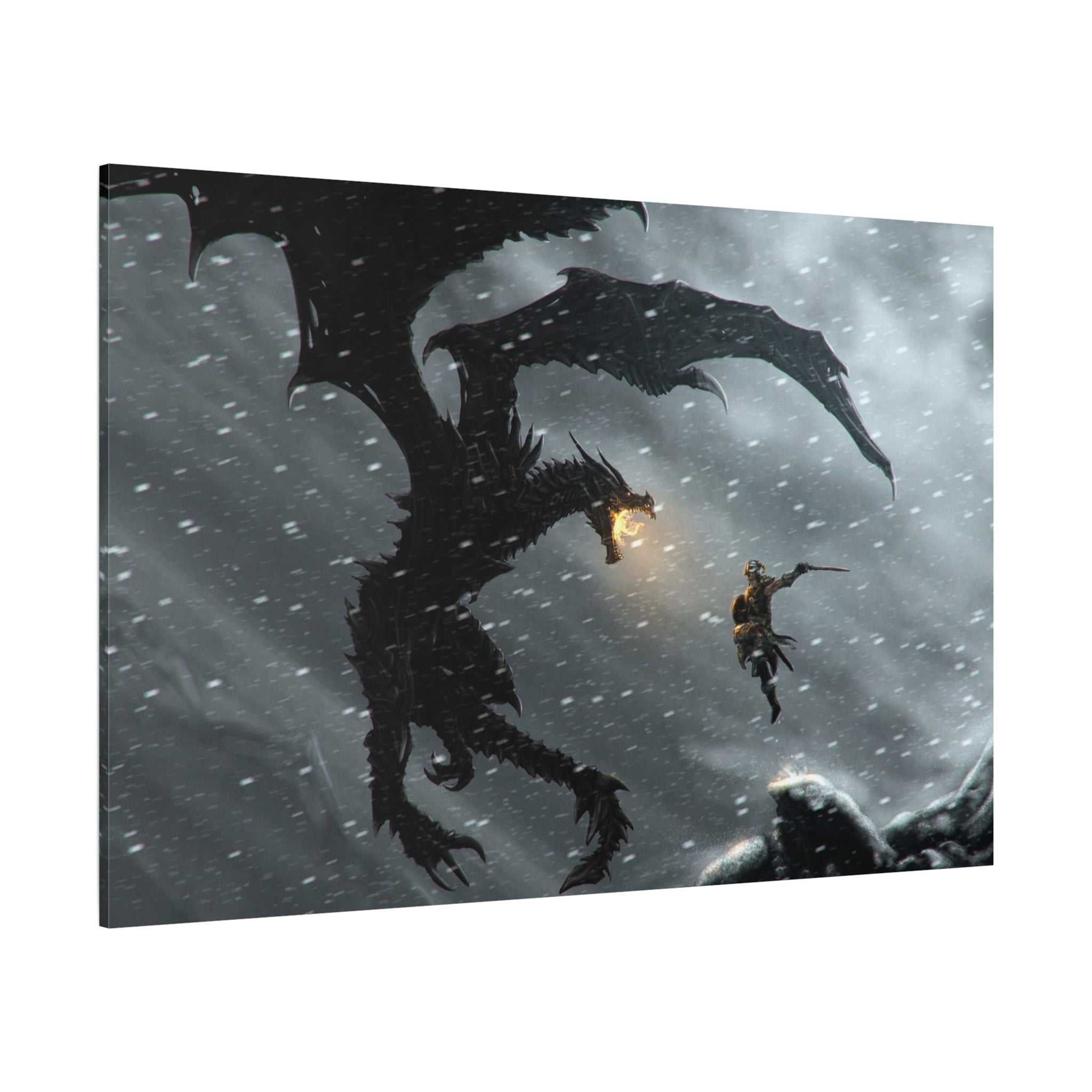 The Elder Scrolls Skyrim Canvas Wall Art - Dragon Game Canvas Print Room Decor, Viking Gaming Wall Art, Skyrim Gift