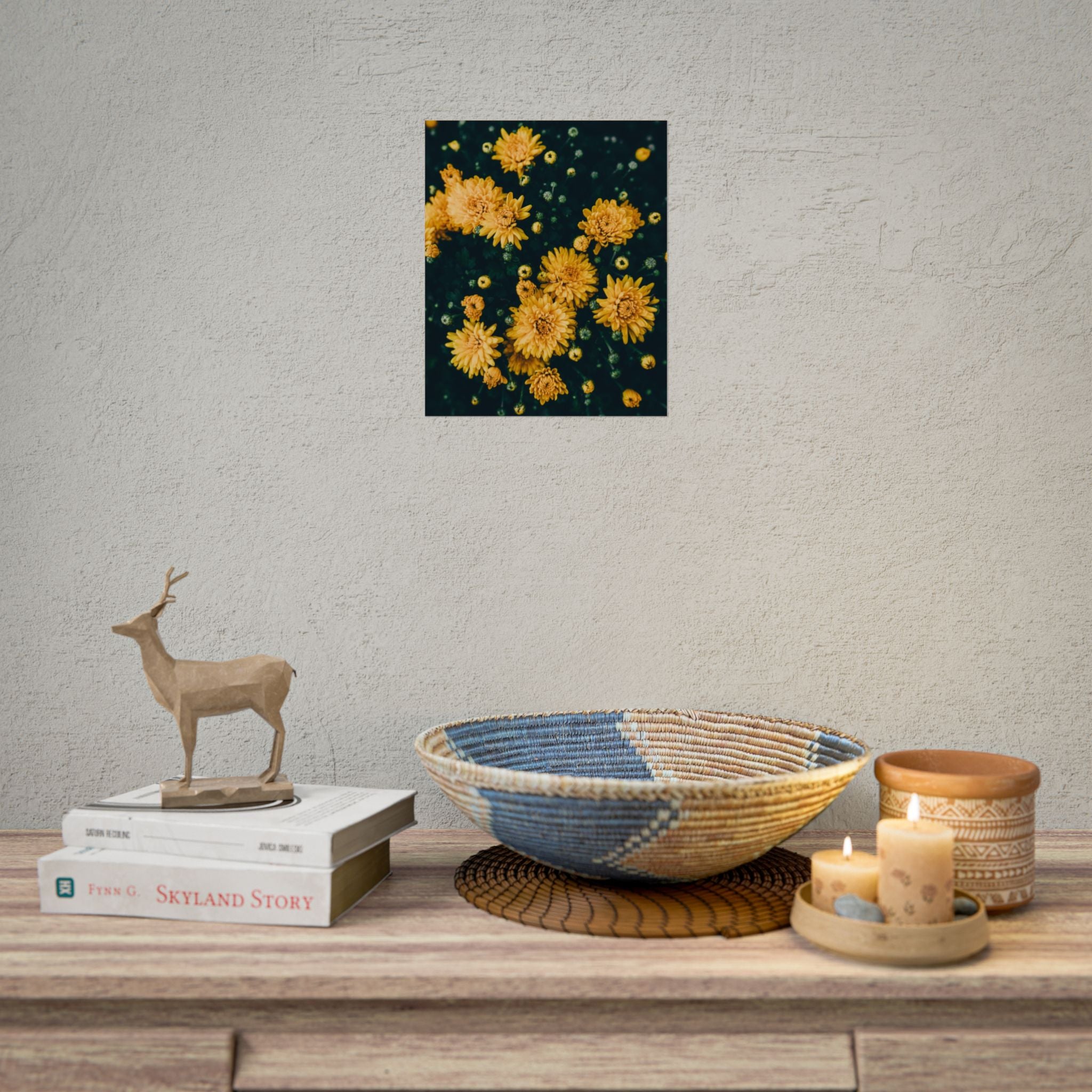 yellow-flower-art-poster-print-floral-wall-decor-floral-home-decor-gift-dark-botanical-art-print