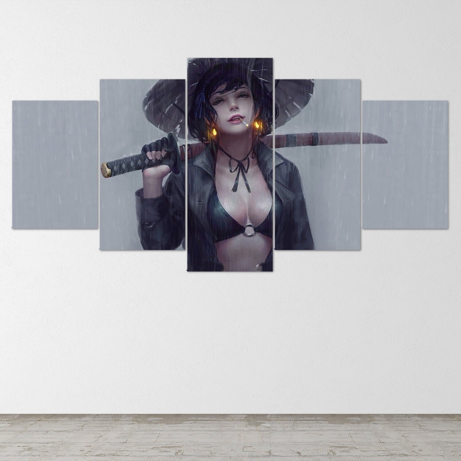 anime-samurai-girl-katana-5-piece-canvas-wall-art-samurai-art-canvas-art-extra-large-wall-art-anime-girl-poster-5-piece-5-pan