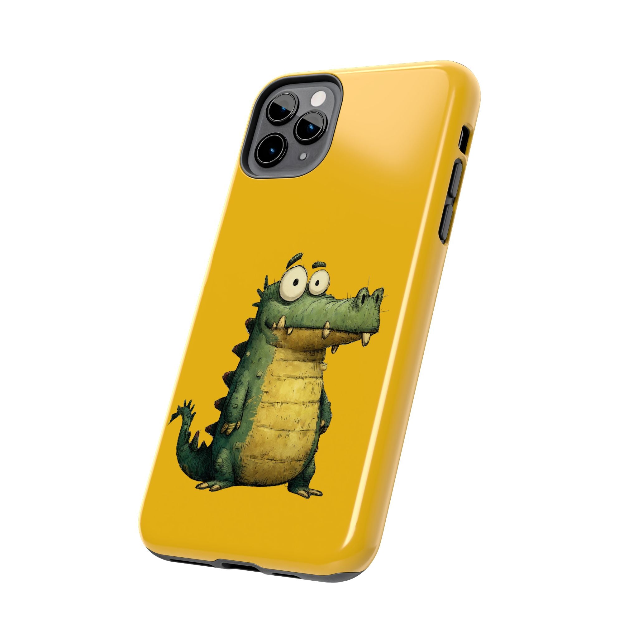 Quirky Funny Alligator iPhone Tough Case - Kawaii Animal Phone Cover - Crocodile Protective Phone Cover - Yellow iPhone Case