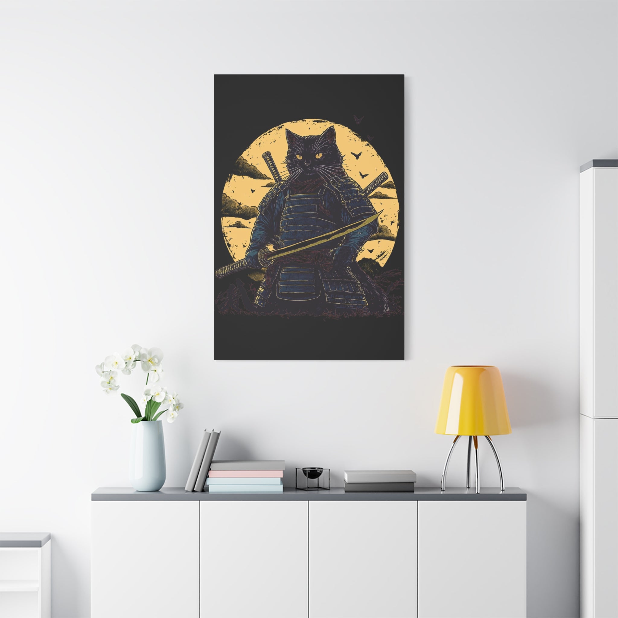 canvas-wall-art-samurai-cat-japanese-style-sunset-retro-wall-decor-stretched-matte-canvas-wall-hanging-home-decor-retro-wall-