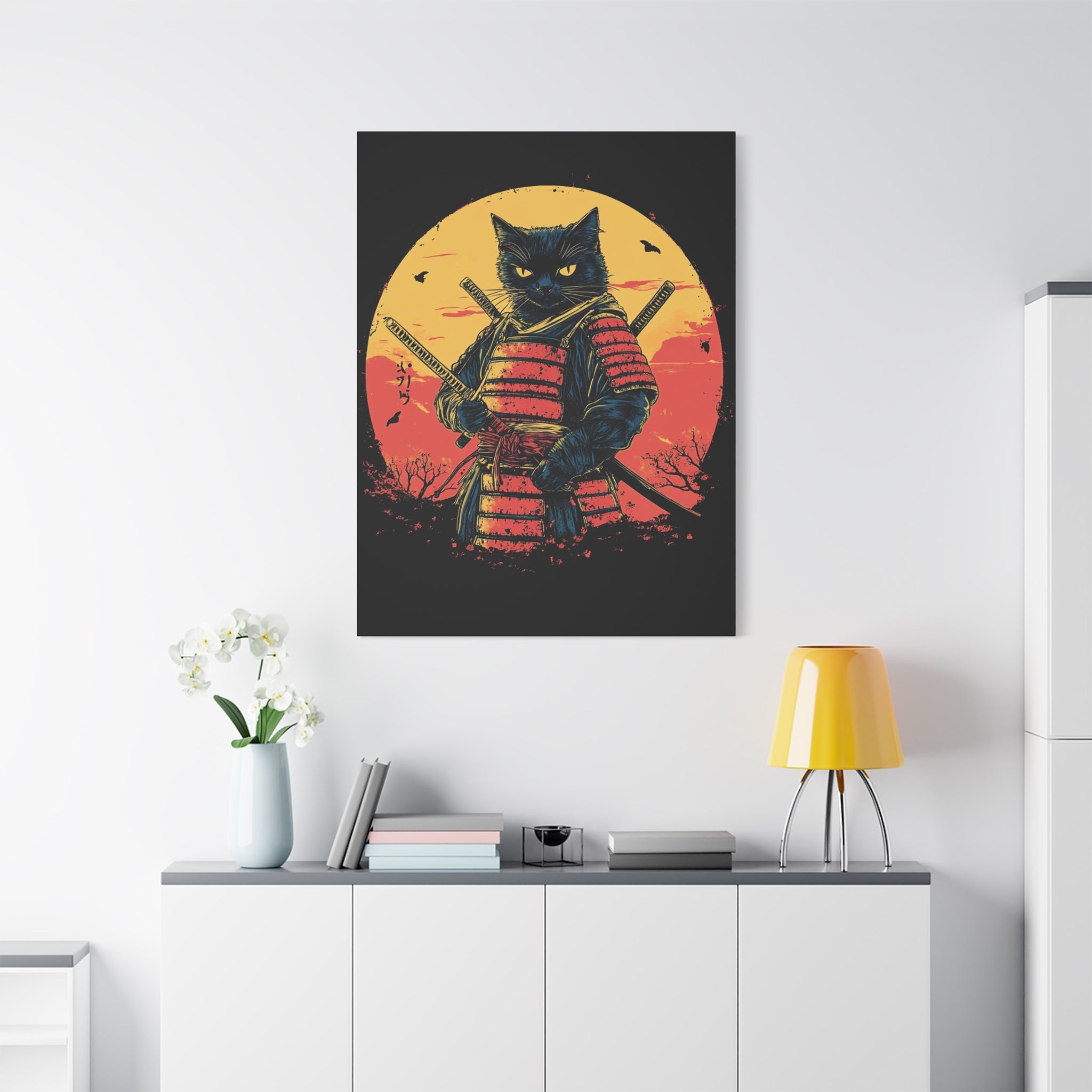 canvas-wall-art-samurai-cat-japanese-style-sunset-retro-wall-decor-stretched-matte-canvas-wall-hanging-home-decor-retro-wall-