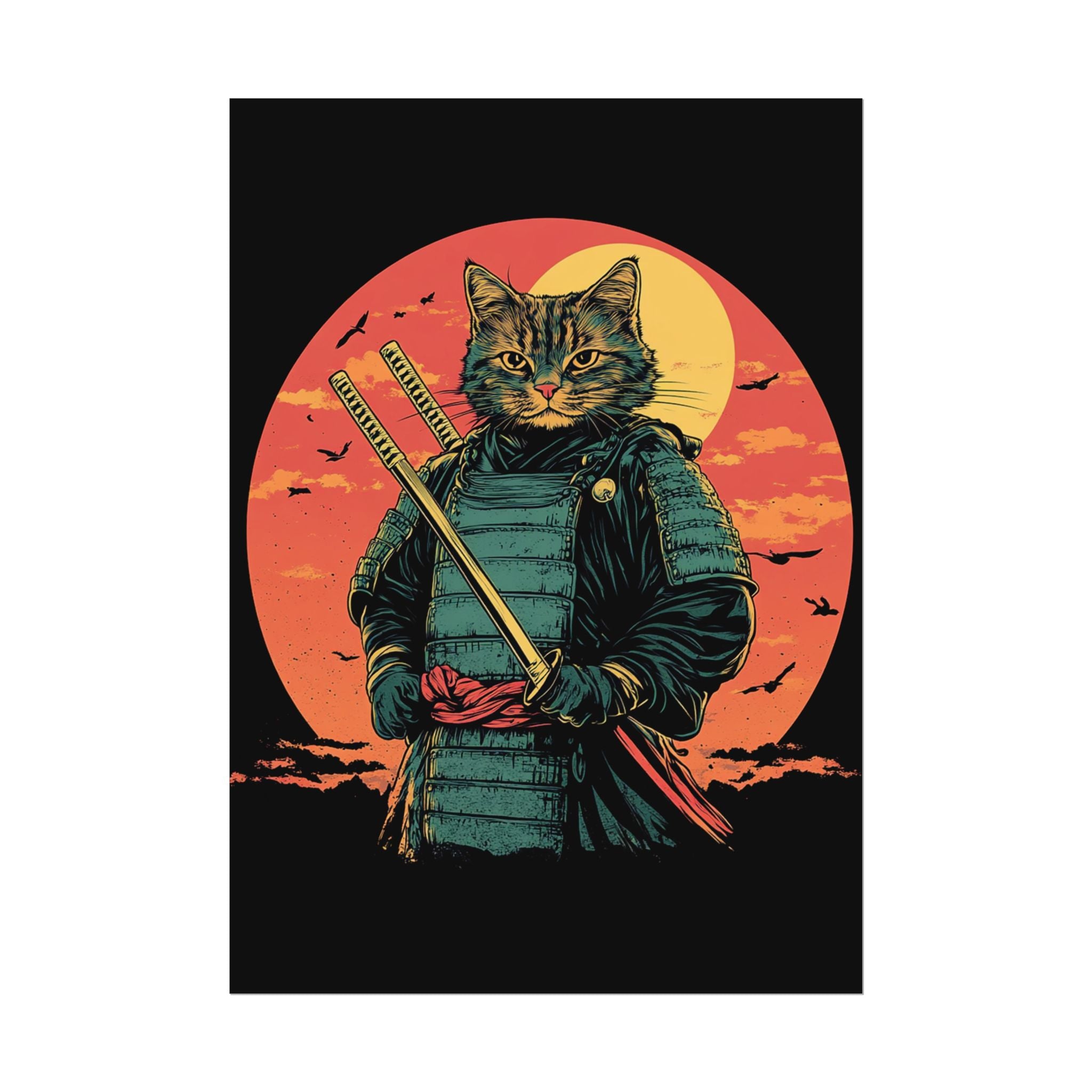 retro-wall-art-samurai-cat-japanese-style-sunset-rolled-posters-home-decor-wall-hanging-poster-gift-japanese-art-poster-1