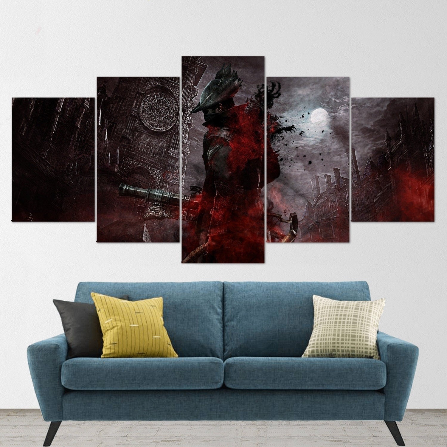 bloodborne-hunter-5-piece-canvas-wall-art-bloodborne-wall-art-bloodborne-hunter-poster-bloodborne-canvas-bloodborne-5-panel-g
