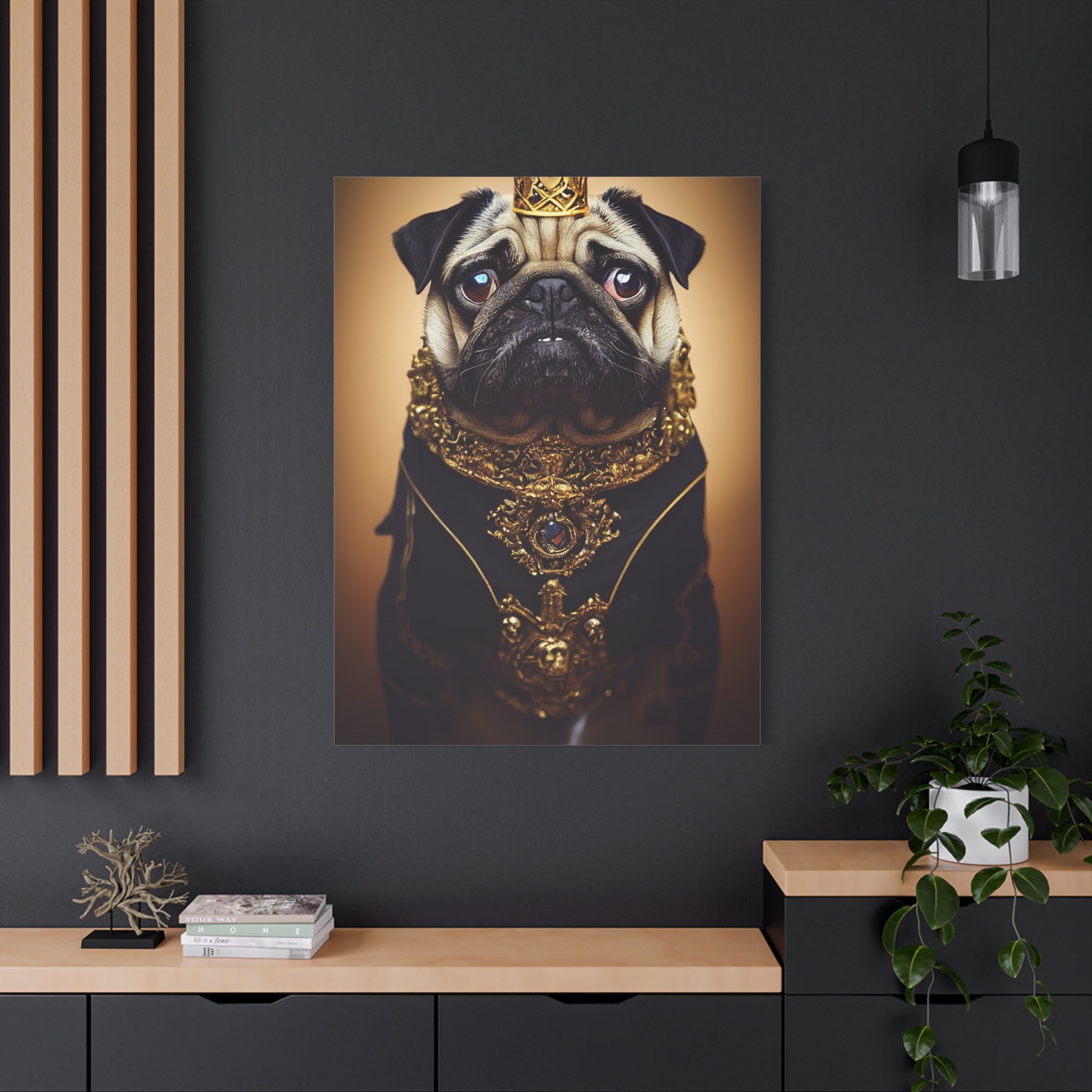 canvas-print-pug-crown-funny-jewelry-wall-art-decor-stretched-matte-canvas-home-living-room-decoration-dog-lover-gift-animal-