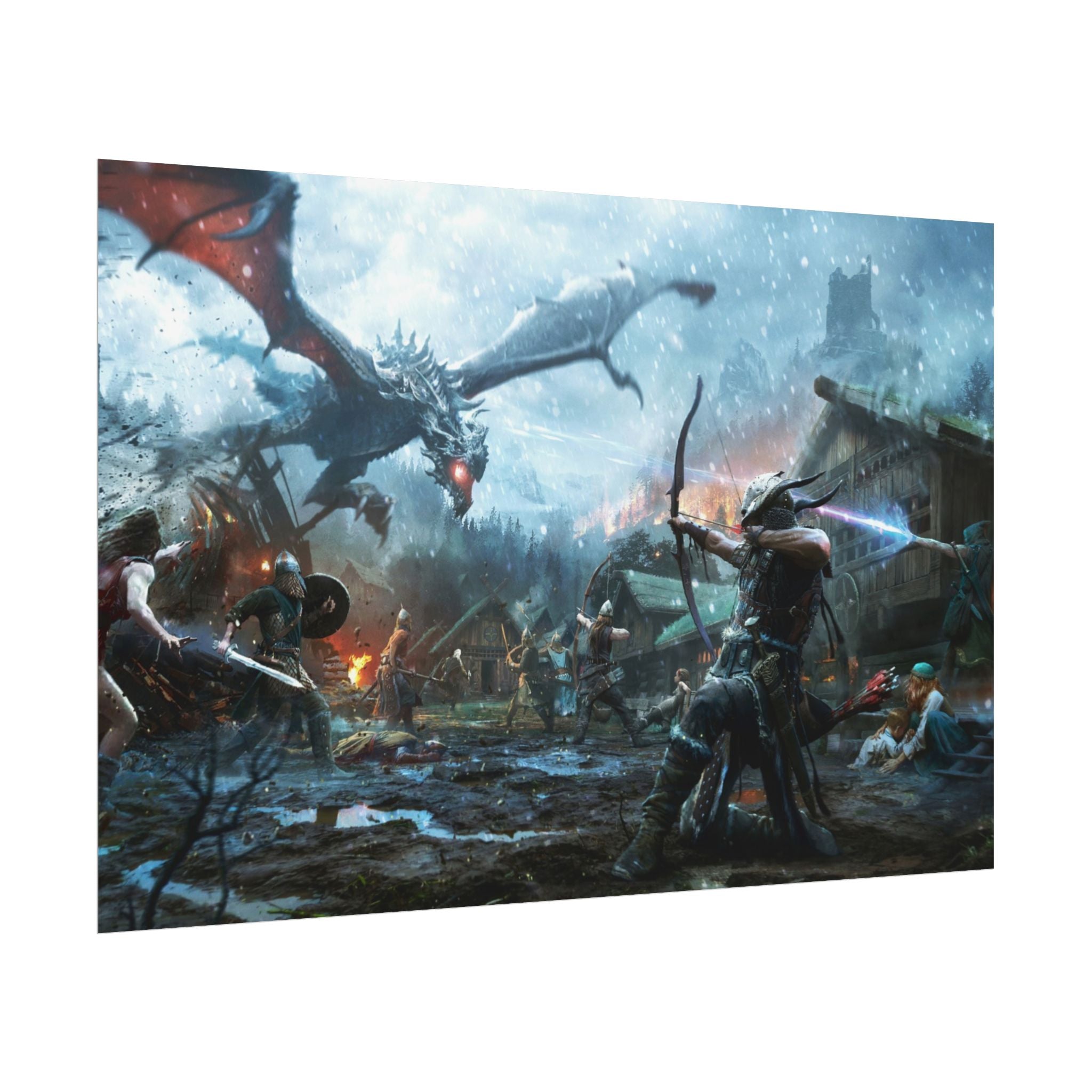 the-elder-scrolls-skyrim-poster-wall-art-dragon-archer-game-poster-print-room-decor-viking-warrior-gaming-wall