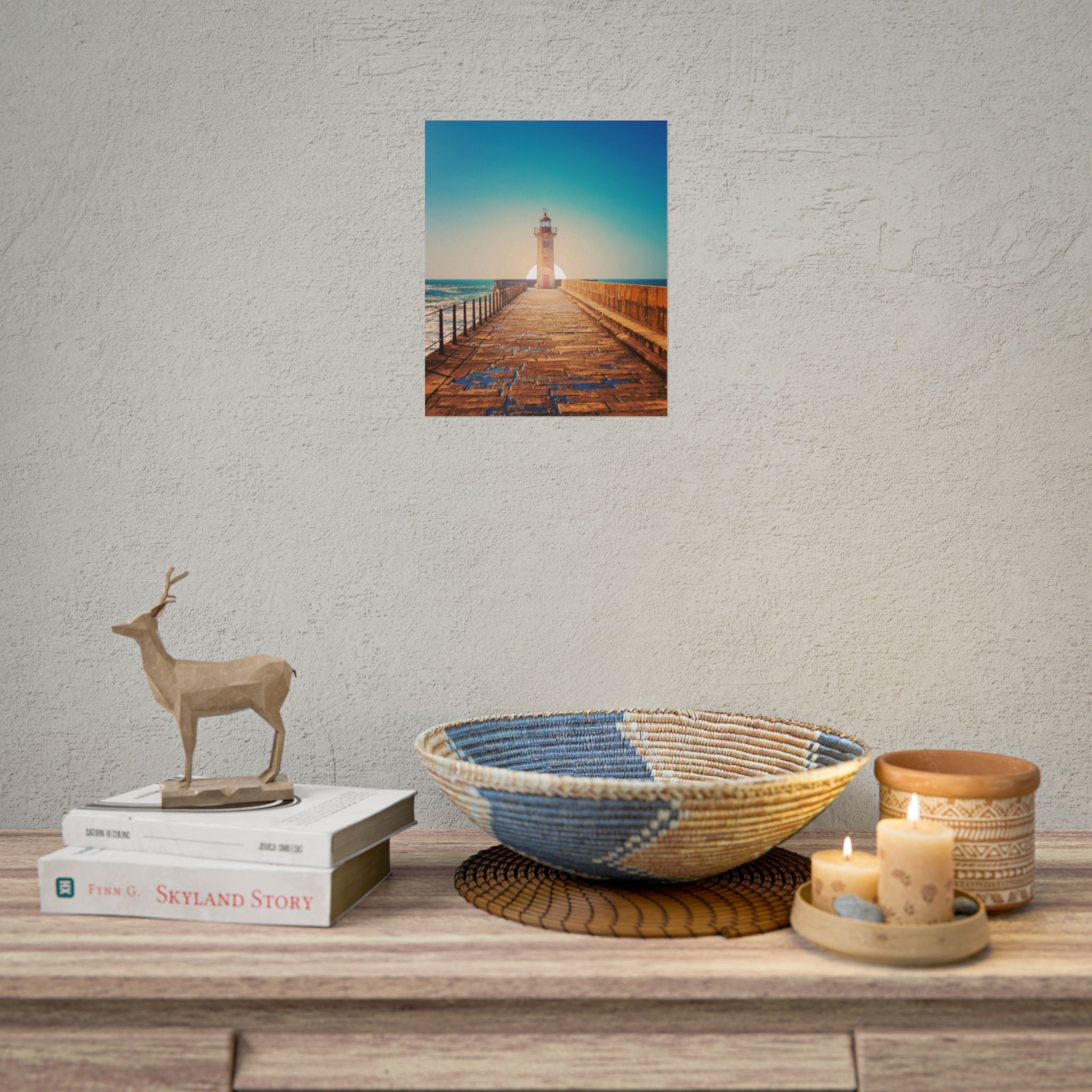 lighthouse-on-rock-poster-print-coastal-wall-art-nautical-decor-beach-house-decoration-seaside-wall-sunset-wall-decor