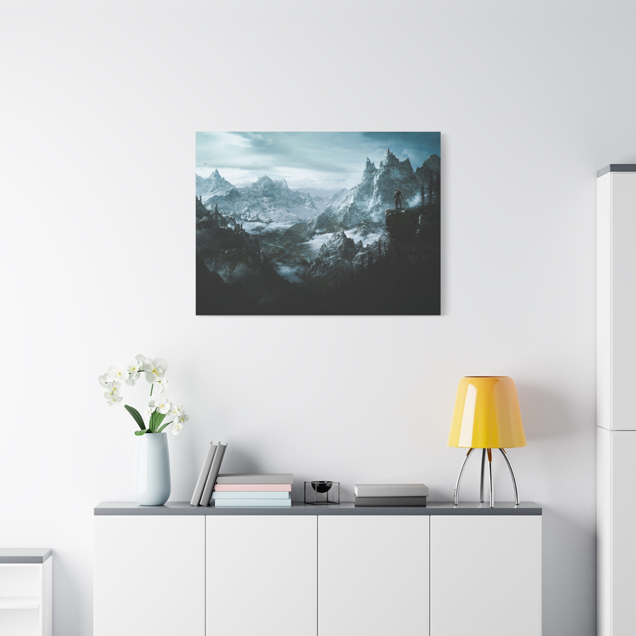 The Elder Scrolls Skyrim Canvas Wall Art - Dragon Game Canvas Print, Room Decor, Gaming Wall Art, Skyrim Landscape Gift