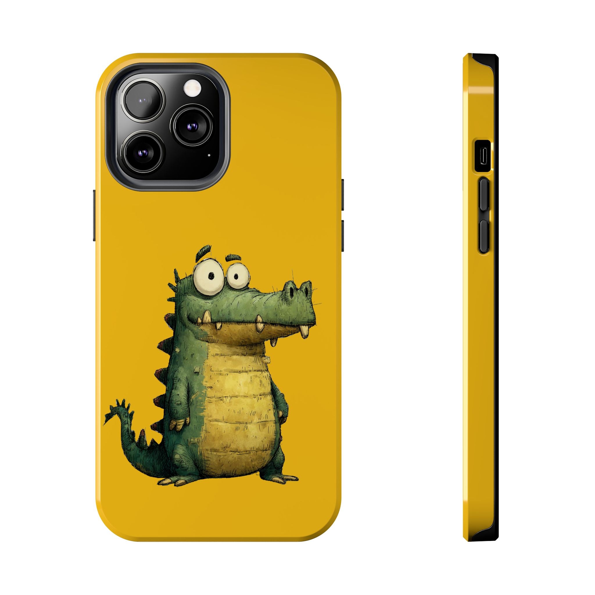 Quirky Funny Alligator iPhone Tough Case - Kawaii Animal Phone Cover - Crocodile Protective Phone Cover - Yellow iPhone Case