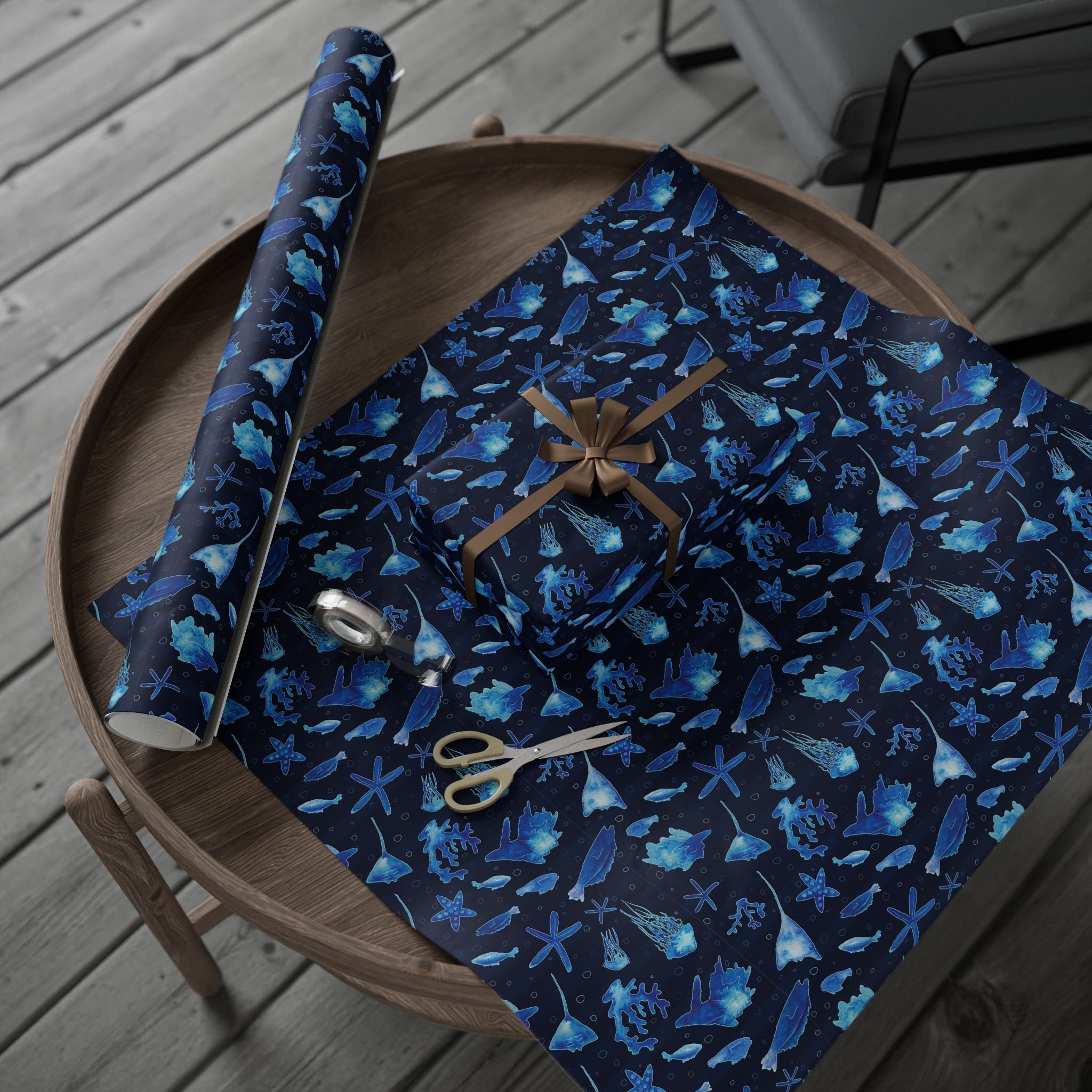 ocean-blue-wrapping-papers-sea-fish-medusa-watercolor-gift-wrap-underwater-theme-party-supplies-gift-wrapping-sheets-nautical