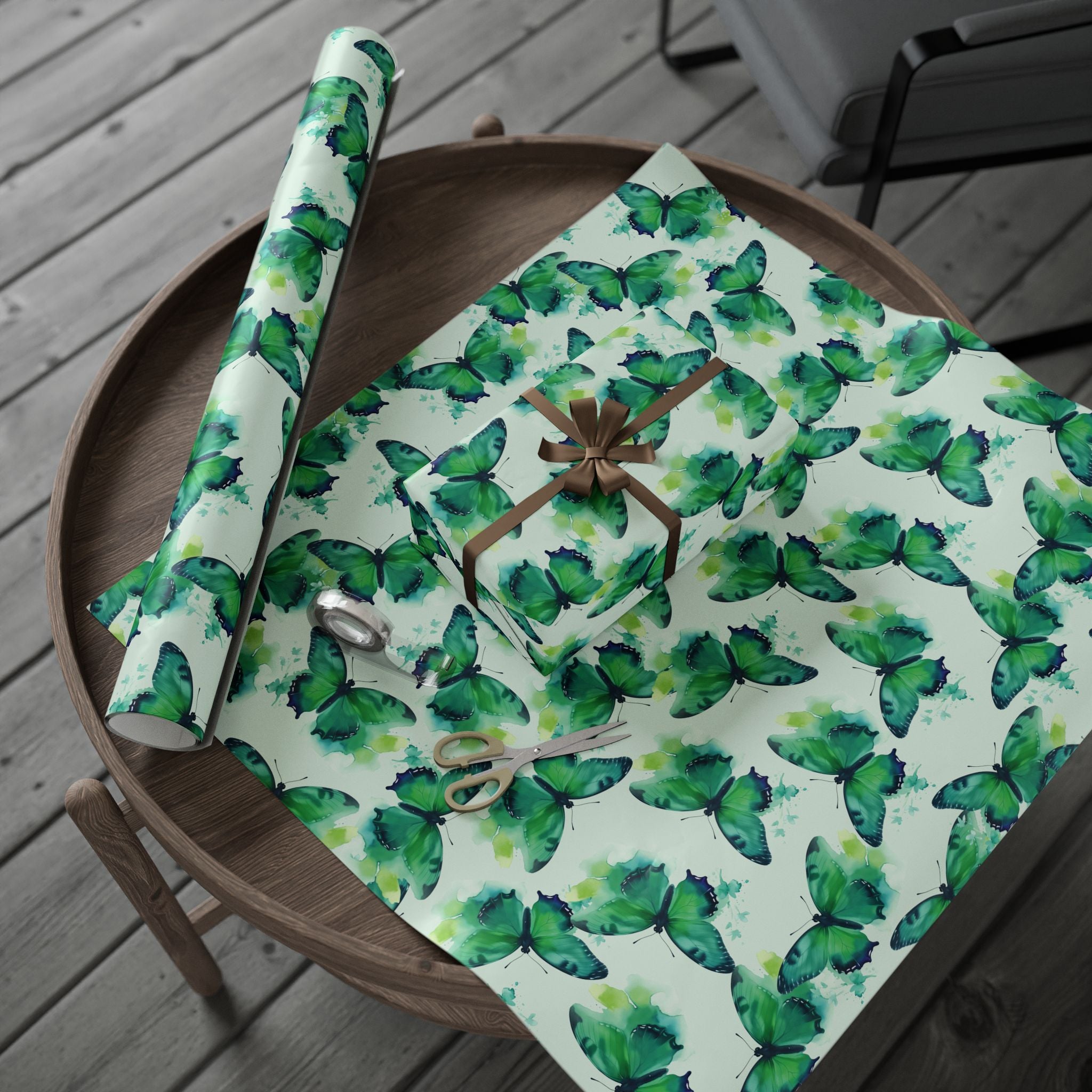 dark-green-butterfly-watercolor-wrapping-papers-elegant-roll-for-gifts-craft-supplies-birthday-gift-wrap-holiday-packaging-sc