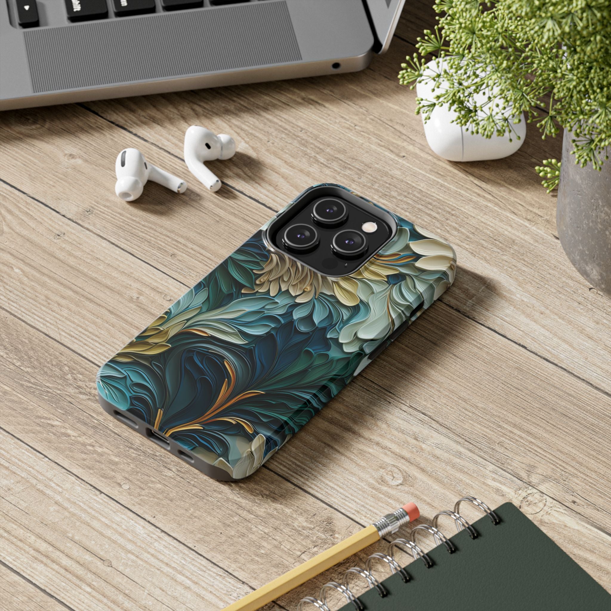 textured-art-nouveau-floral-tough-phone-case-cottagecore-iphone-case-unique-floral-phone-cover-vintage-style-iphone-case-prot