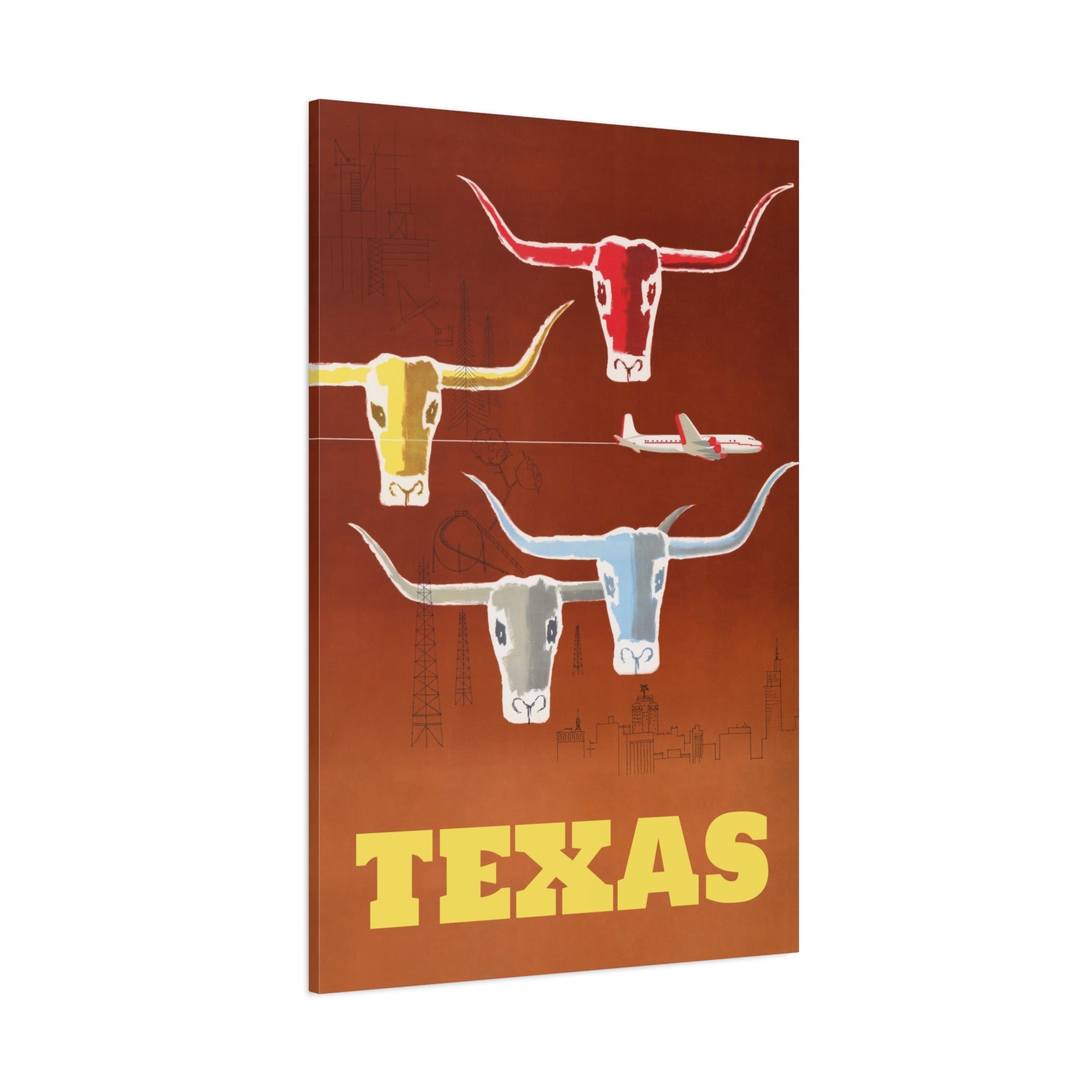 canvas-print-texas-travel-wall-art-texas-decor-longhorn-skull-matte-stretched-artwork-texas-gift-lone-star-state-souvenir