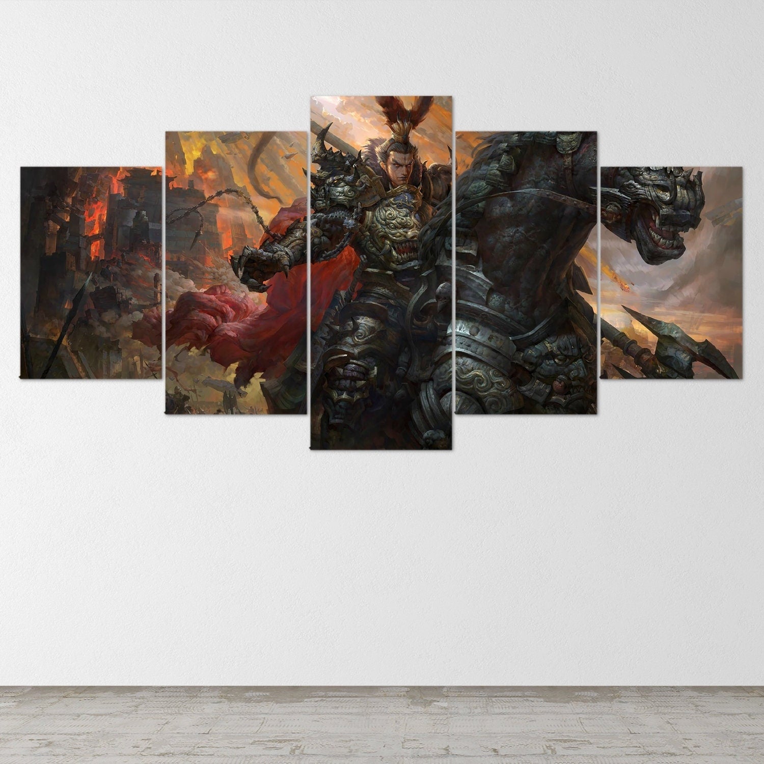 samurai-samurai-warrior-fantasy-katana-5-piece-canvas-wall-art-samurai-art-extra-large-wall-art-samurai-poster-5-piece-5-pane
