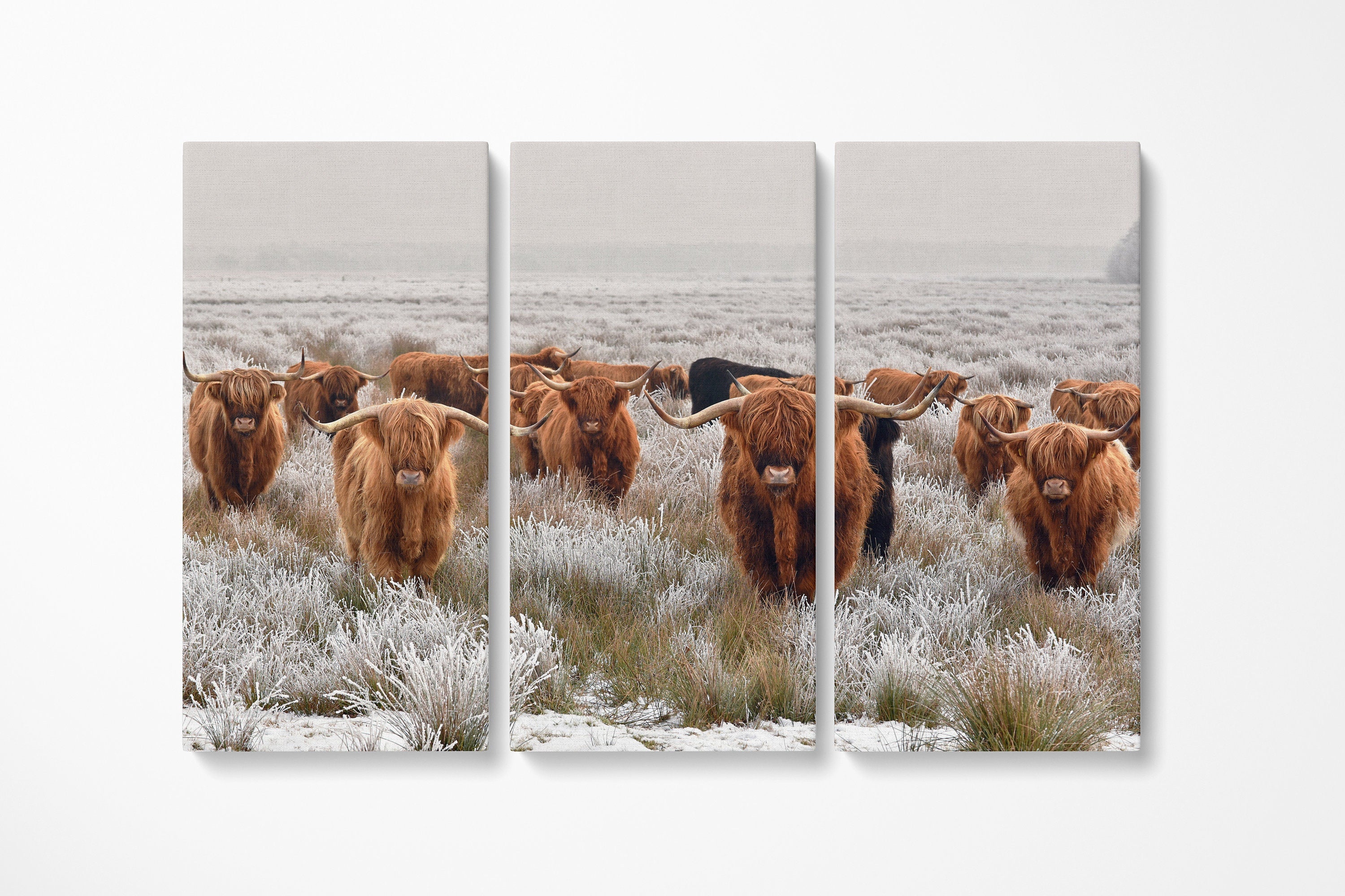 scottish-highland-cow-wall-art-3-piece-canvas-nature-landscape-canvas-highland-cattle-canvas-winter-wall-art-3-panel-christma